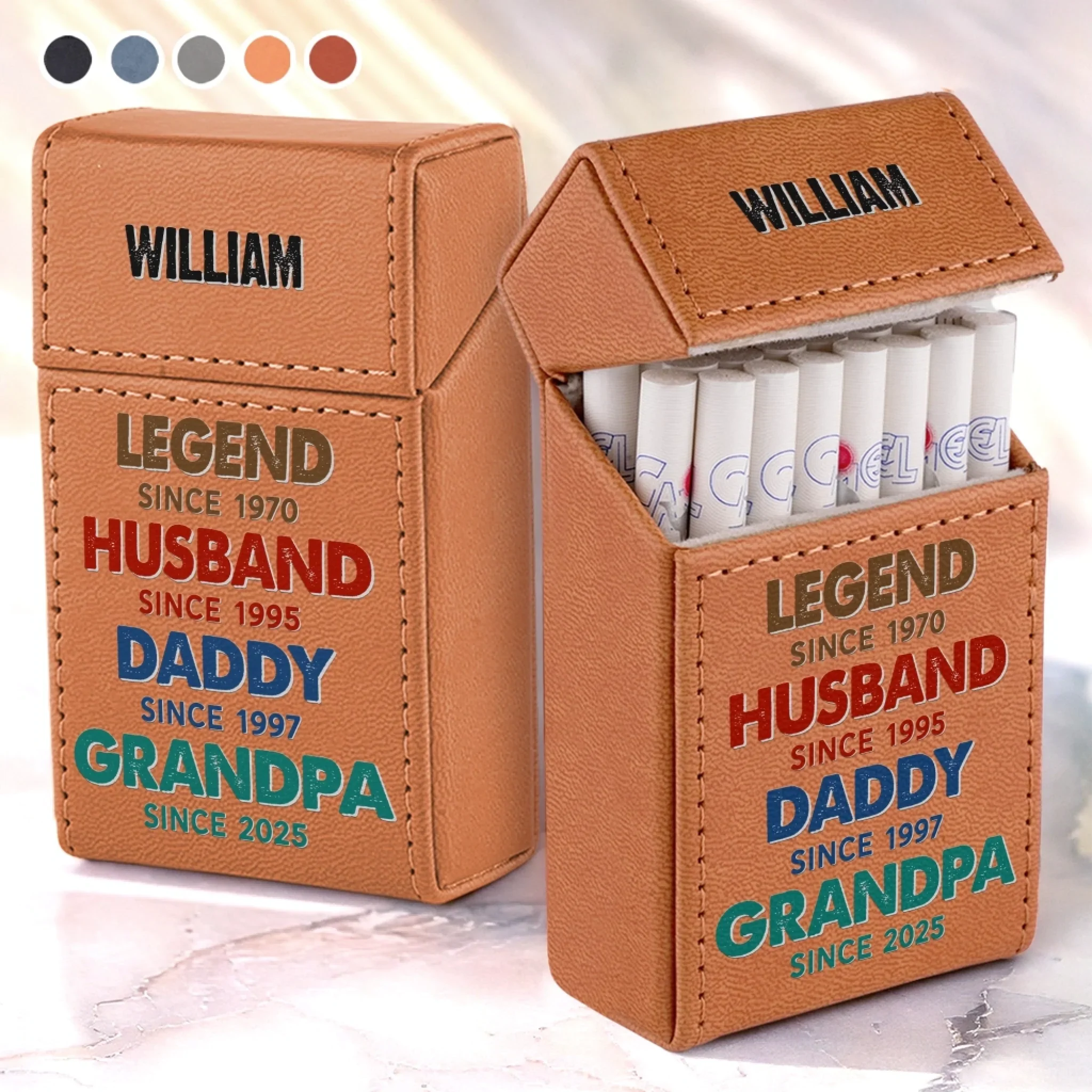 Legendary Since Day One - Family Personalized Custom Leather Cigarette Case - Father's Day, Gift For Dad, Grandpa