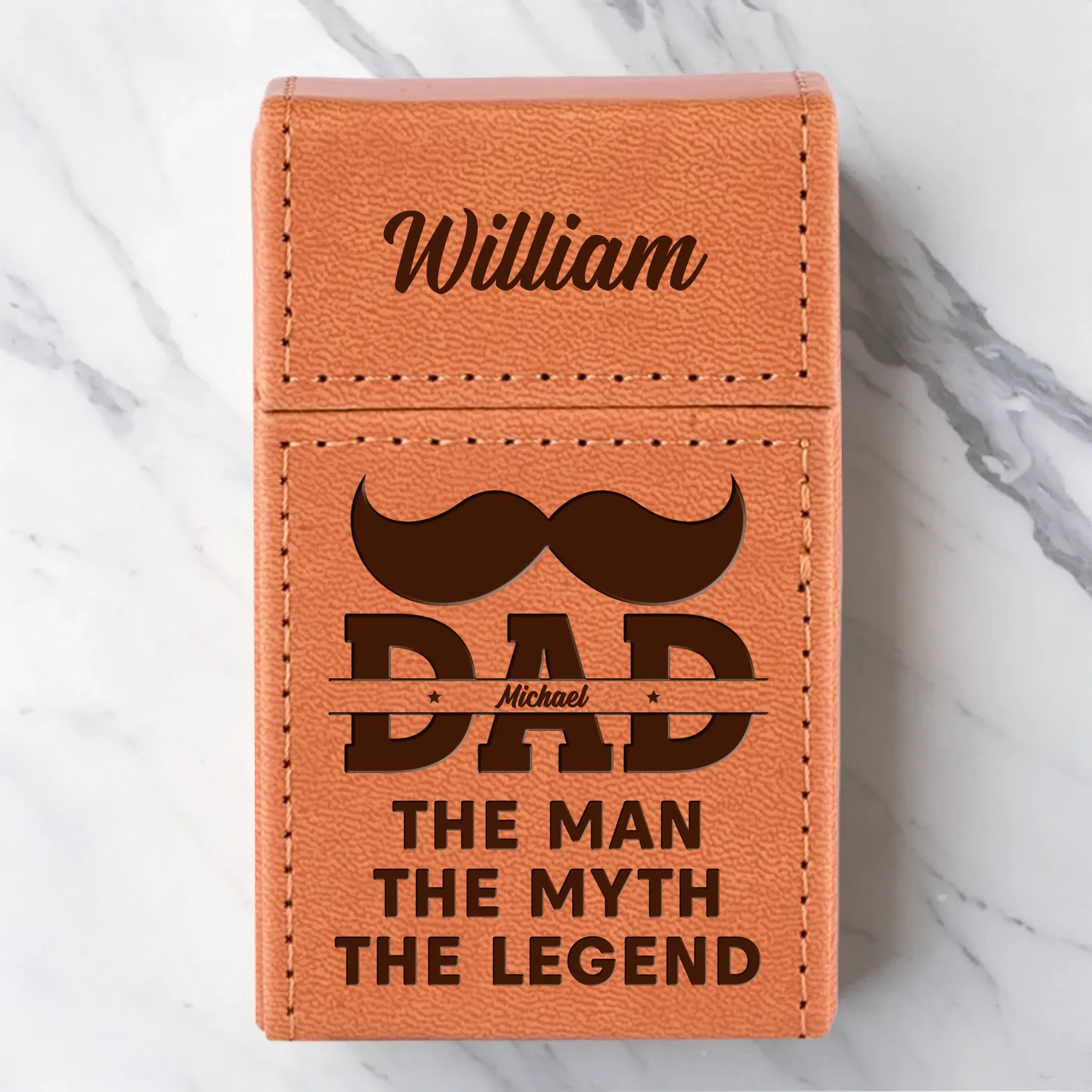 One Man Many Titles - Family Personalized Custom Leather Cigarette Case - Father's Day, Gift For Dad, Grandpa