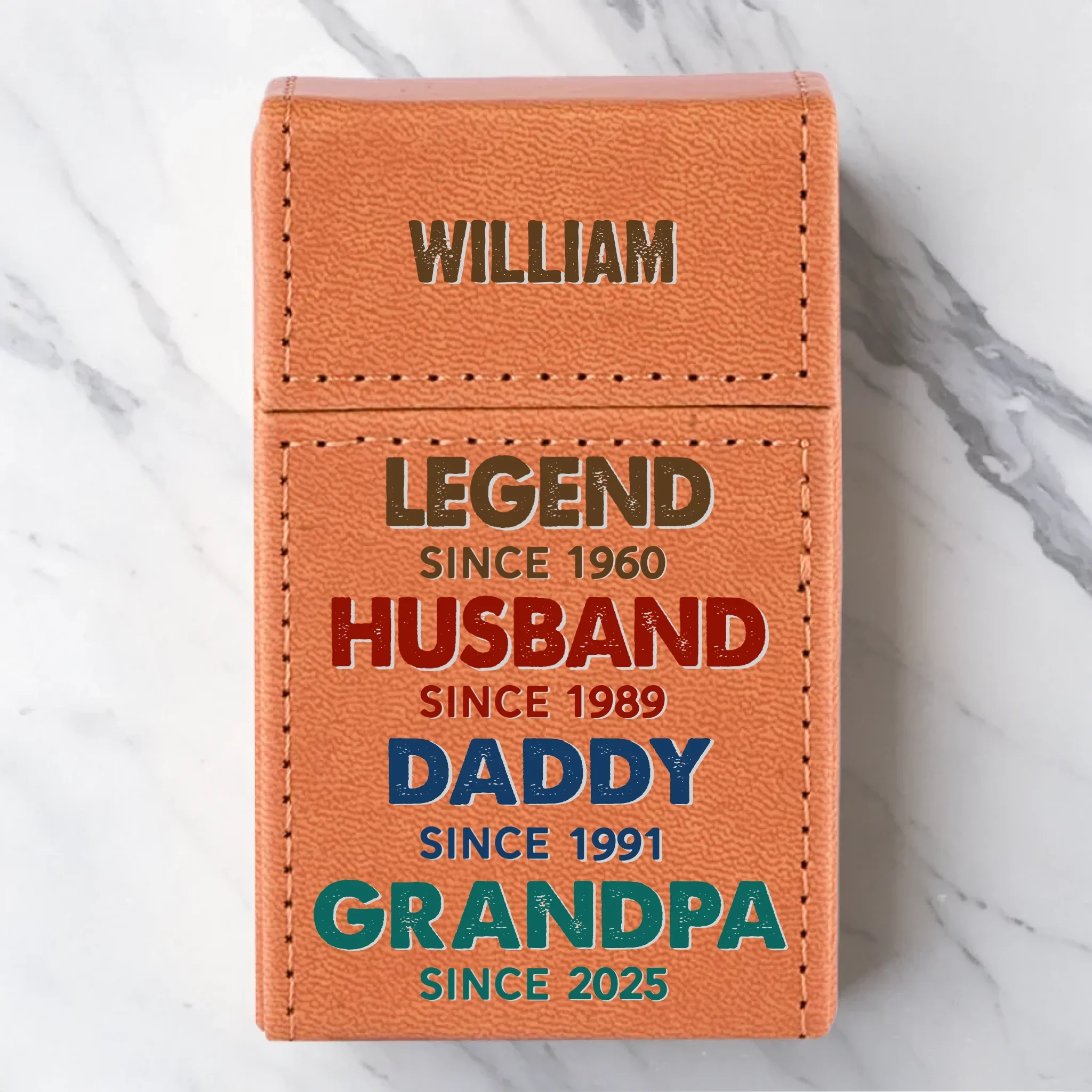 Legendary Since Day One - Family Personalized Custom Leather Cigarette Case - Father's Day, Gift For Dad, Grandpa