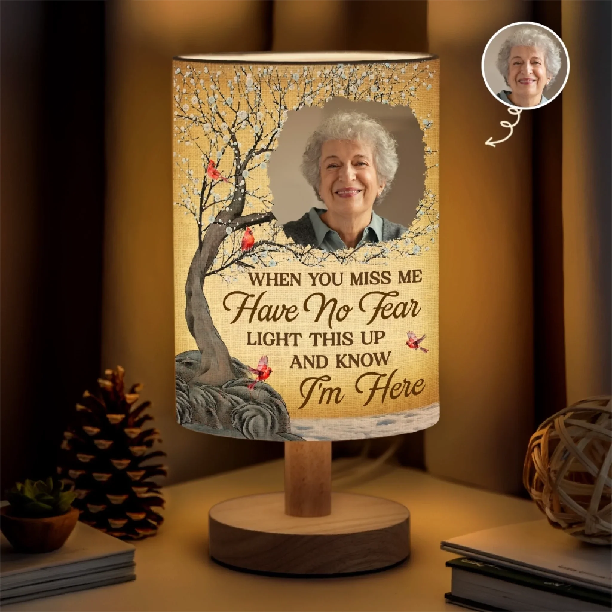 Custom Photo Every Time It Shines, Know My Heart Is Near - Memorial Personalized Custom Linen Bedside Table Lamp - Sympathy Gift For Family Members