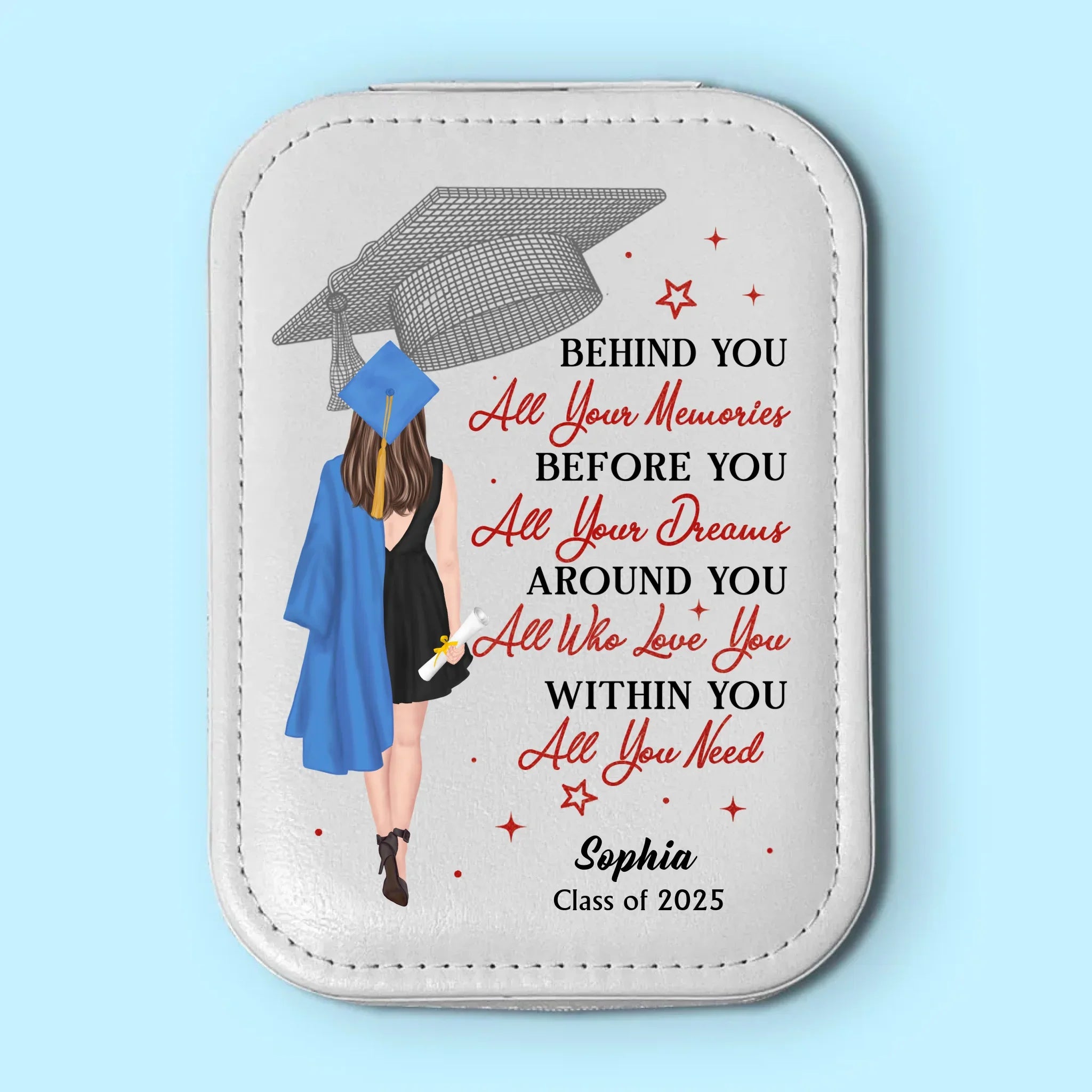 Behind You All Your Memories - Family Personalized Custom Jewelry Box LED Makeup - Graduation Gift For Family Members, Siblings, Brothers, Sisters