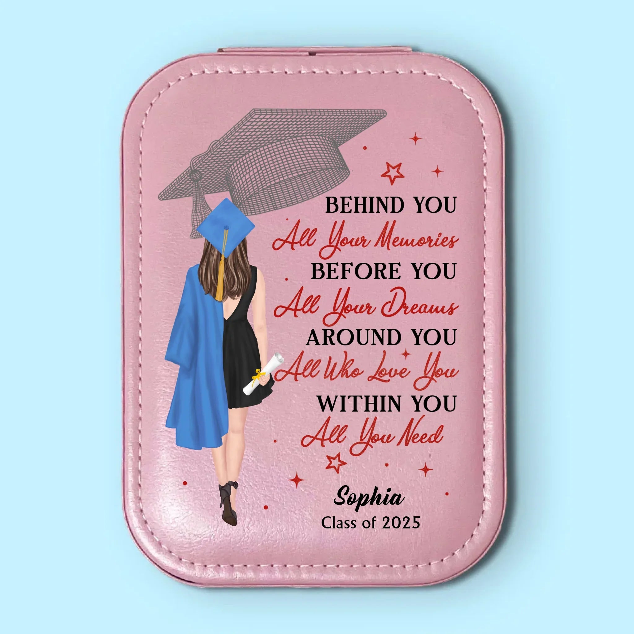 Behind You All Your Memories - Family Personalized Custom Jewelry Box LED Makeup - Graduation Gift For Family Members, Siblings, Brothers, Sisters