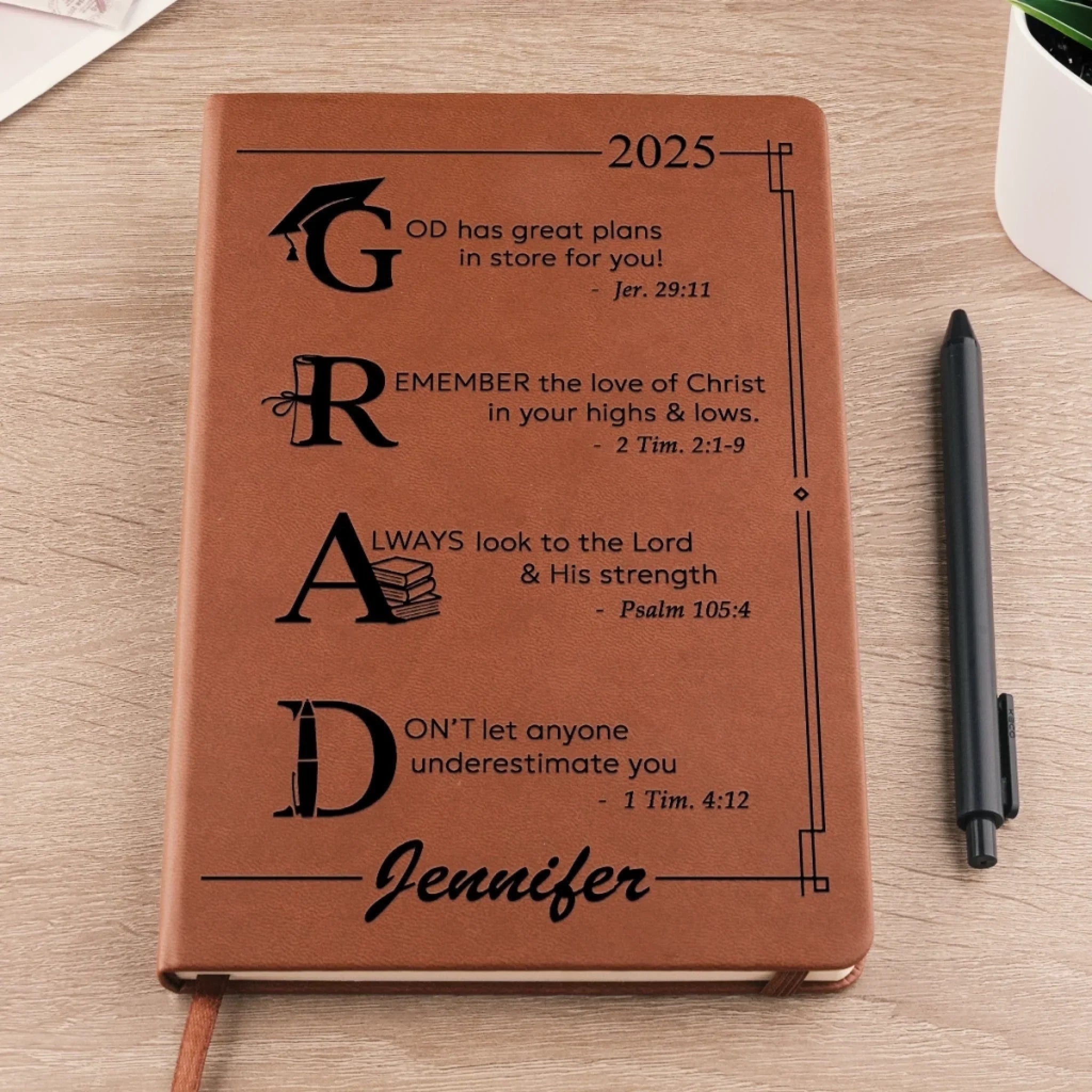 Let Your Faith Lead The Way - Family Personalized Custom Leather Journal - Graduation Gift For Family Members, Siblings, Brothers, Sisters, Best Friends