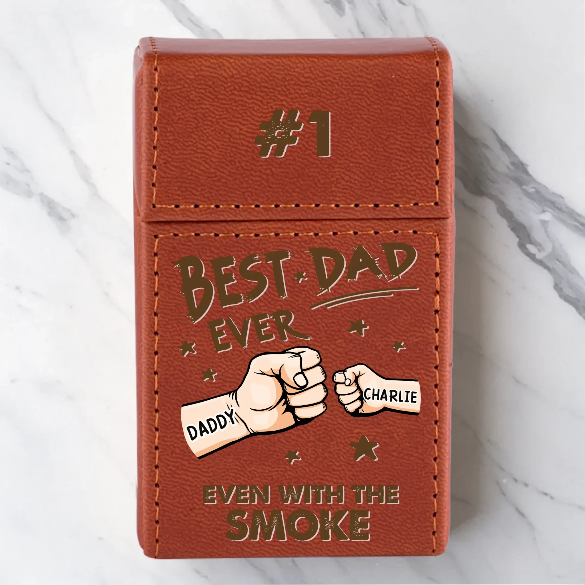 Best Dad Ever - Family Personalized Custom Leather Cigarette Case - Father's Day, Gift For Dad, Grandpa