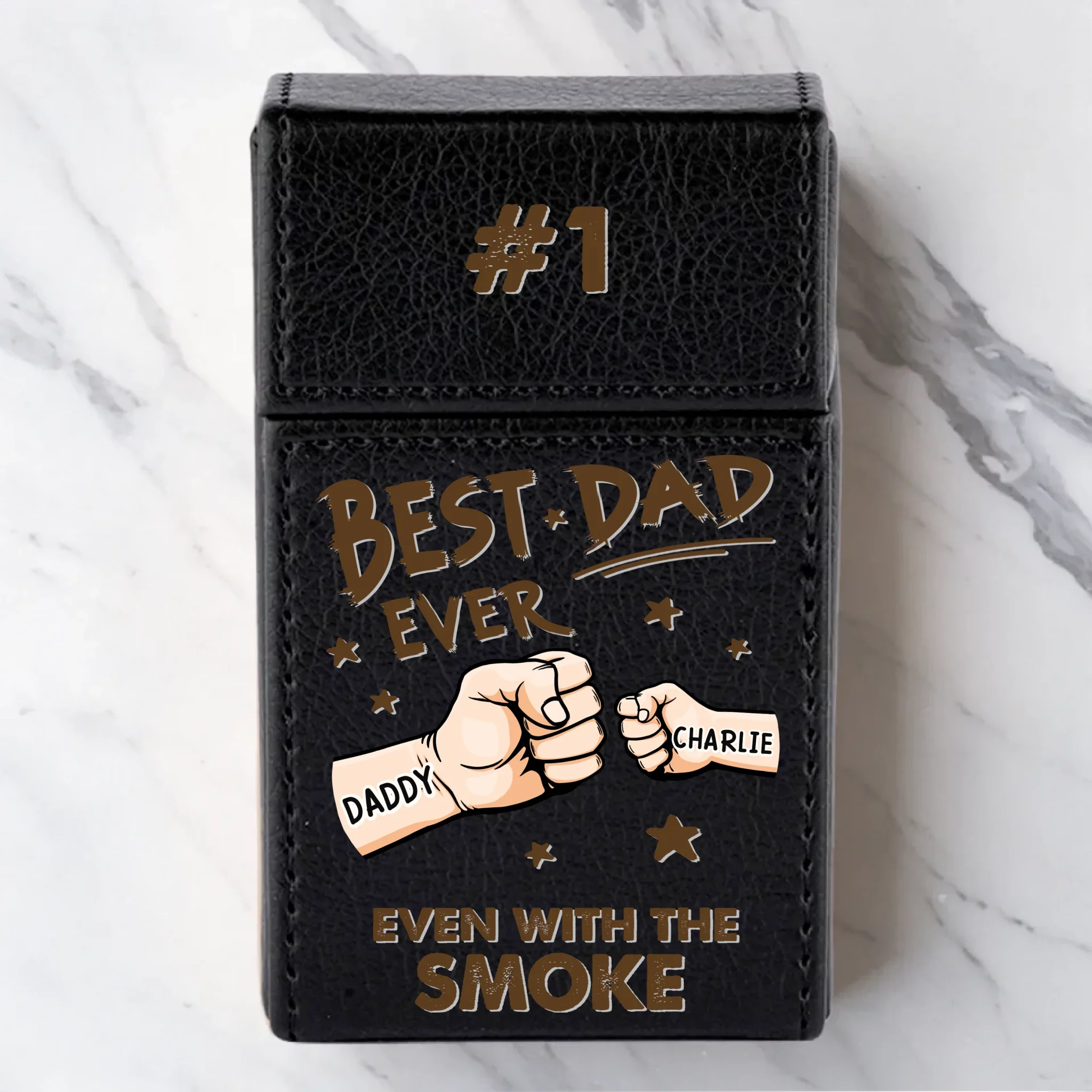 Best Dad Ever - Family Personalized Custom Leather Cigarette Case - Father's Day, Gift For Dad, Grandpa