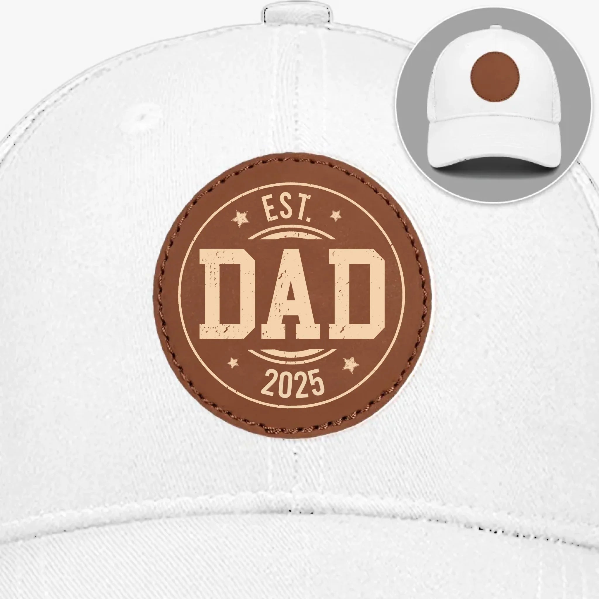 Fatherhood Starts Here - Family Personalized Custom Round Leather Patch Hat - Father's Day, Gift For Dad, Grandpa