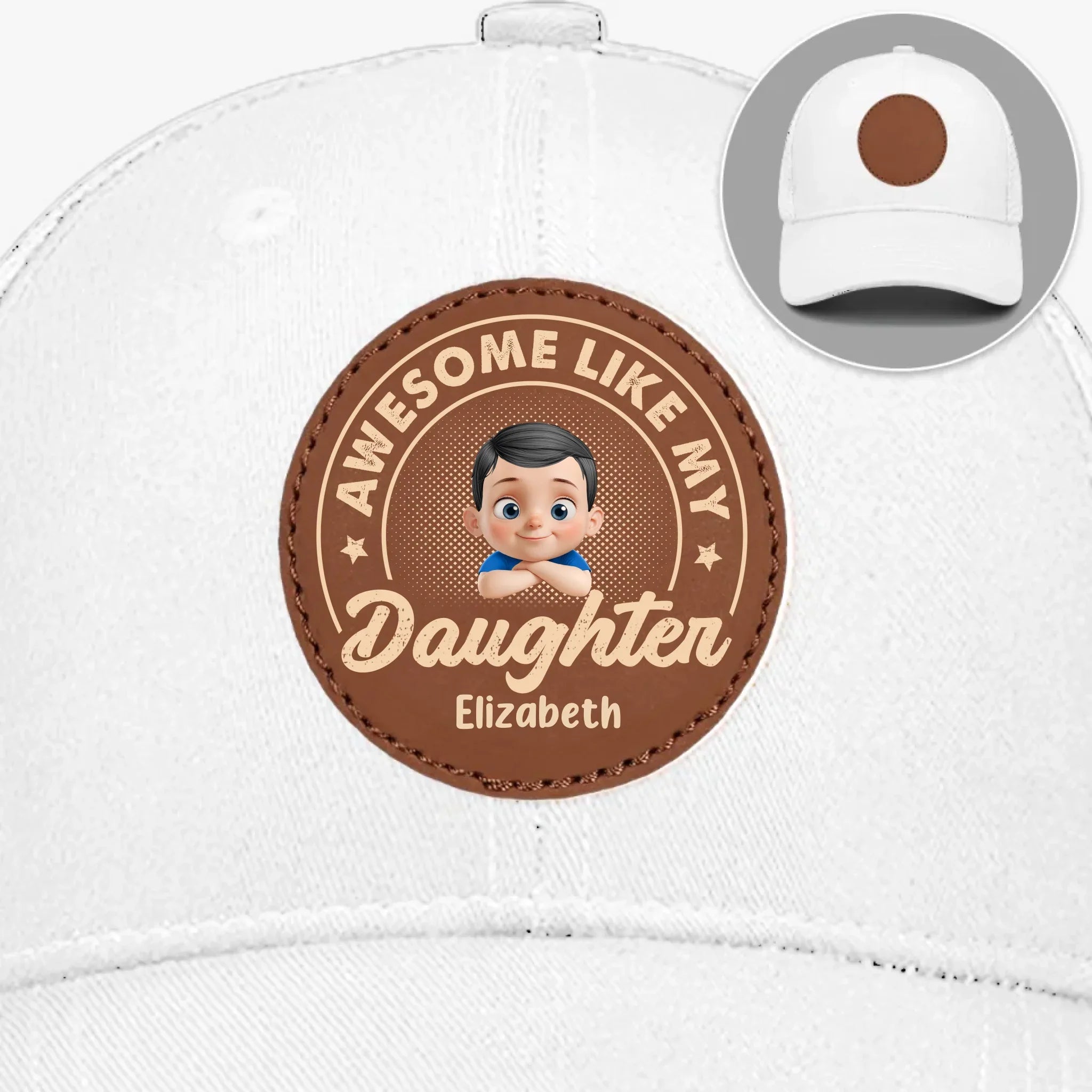 Baby’s First Fan - Family Personalized Custom Round Leather Patch Hat - Father's Day, Gift For Dad, Grandpa