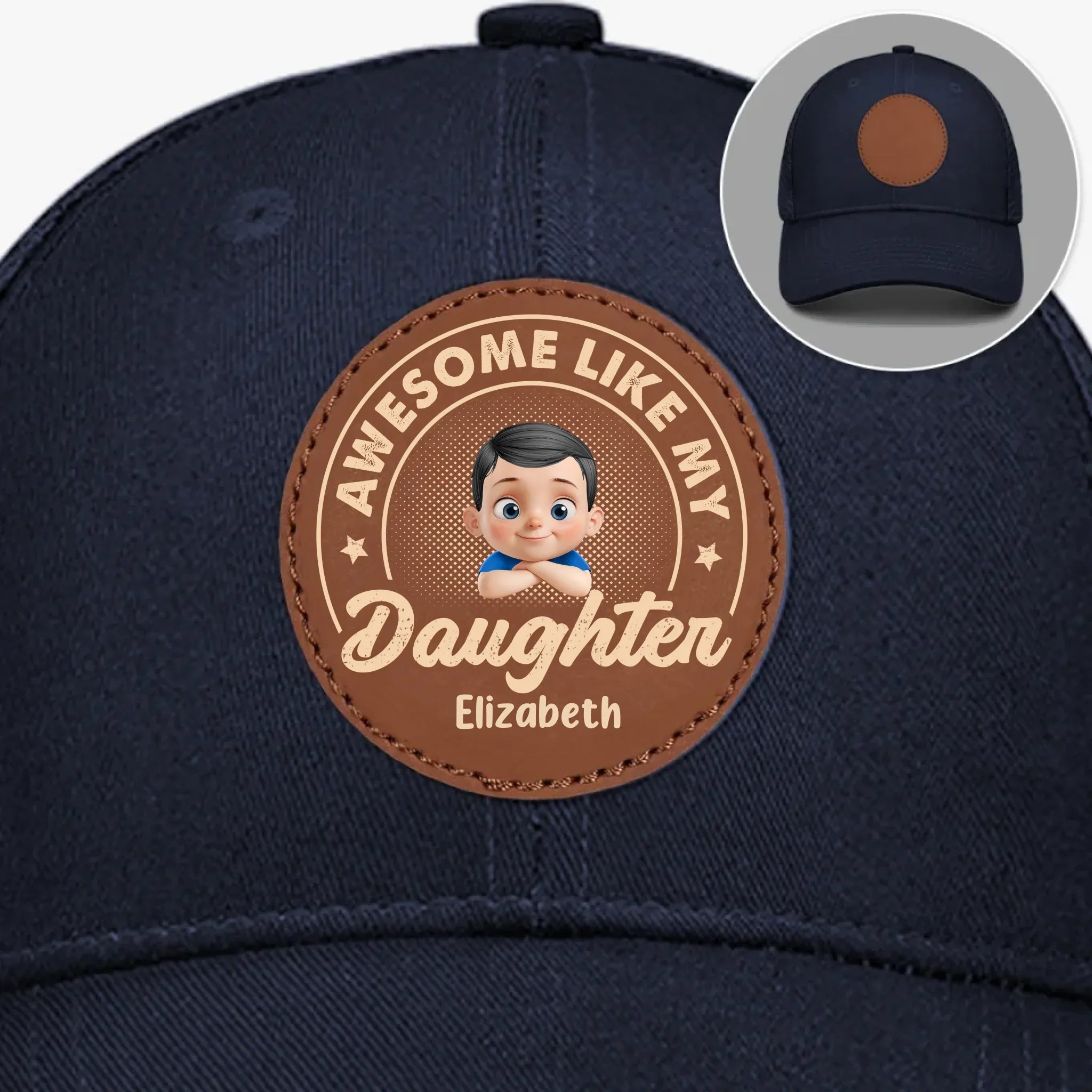 Baby’s First Fan - Family Personalized Custom Round Leather Patch Hat - Father's Day, Gift For Dad, Grandpa