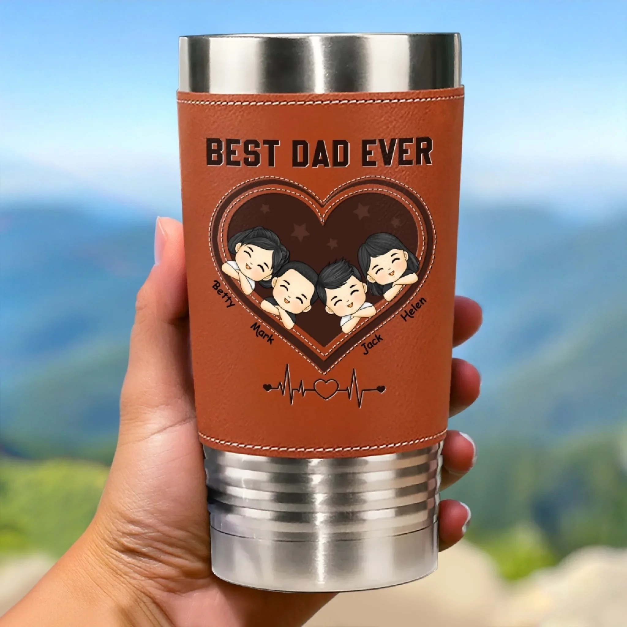 Your Hugs Are Our Favorite Place - Family Personalized Custom Printed Leather Tumbler - Father's Day, Gift For Dad, Grandpa, Family Members