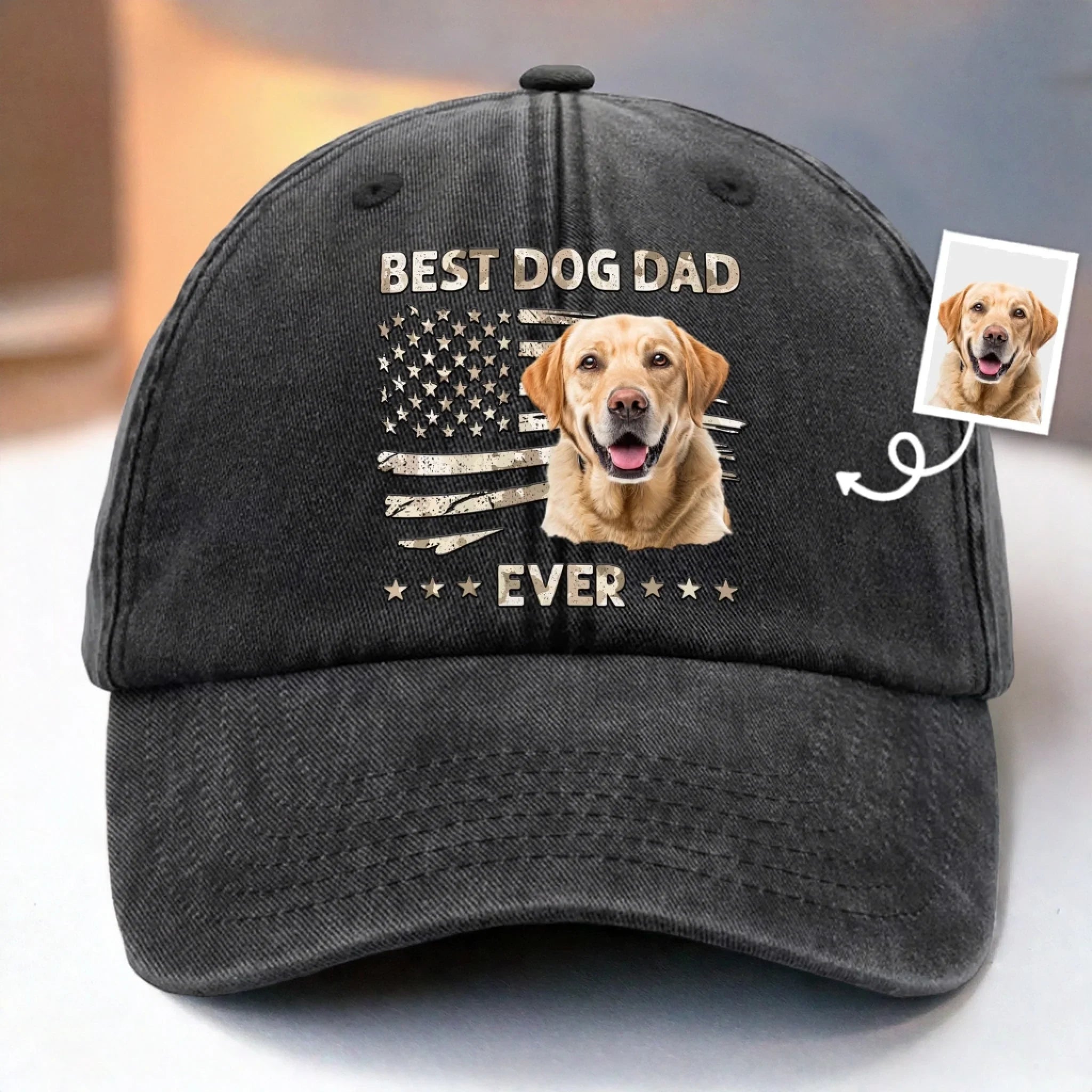 Custom Photo Leader Of The Pack - Dog & Cat Personalized Custom Vintage Washed Denim Baseball Cap - Father's Day, Gift For Dad, Pet Owners, Pet Lovers