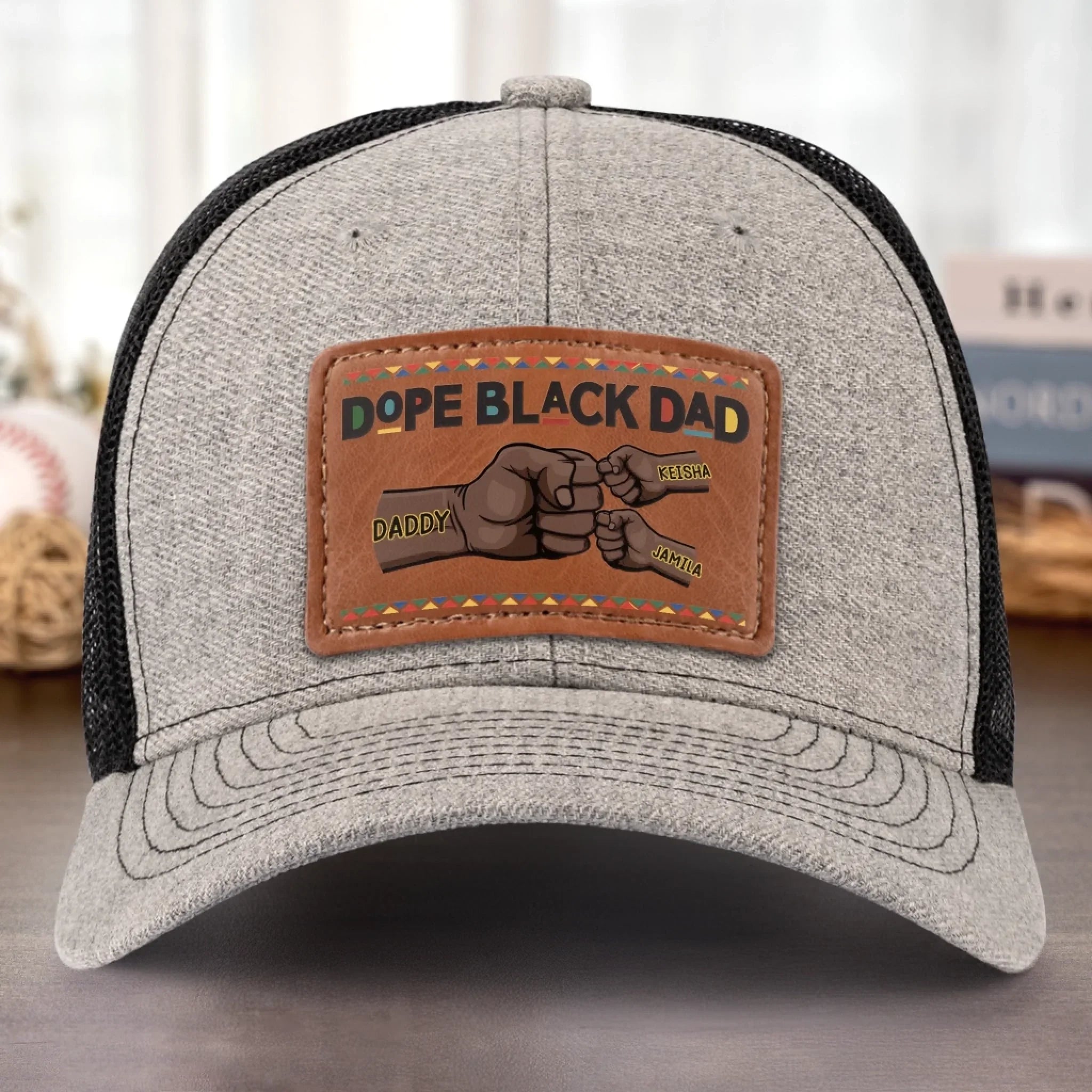 Dope Black Dad, Everyday Hero - Family Personalized Custom Leather Patch Hat - Father's Day, Gift For Dad