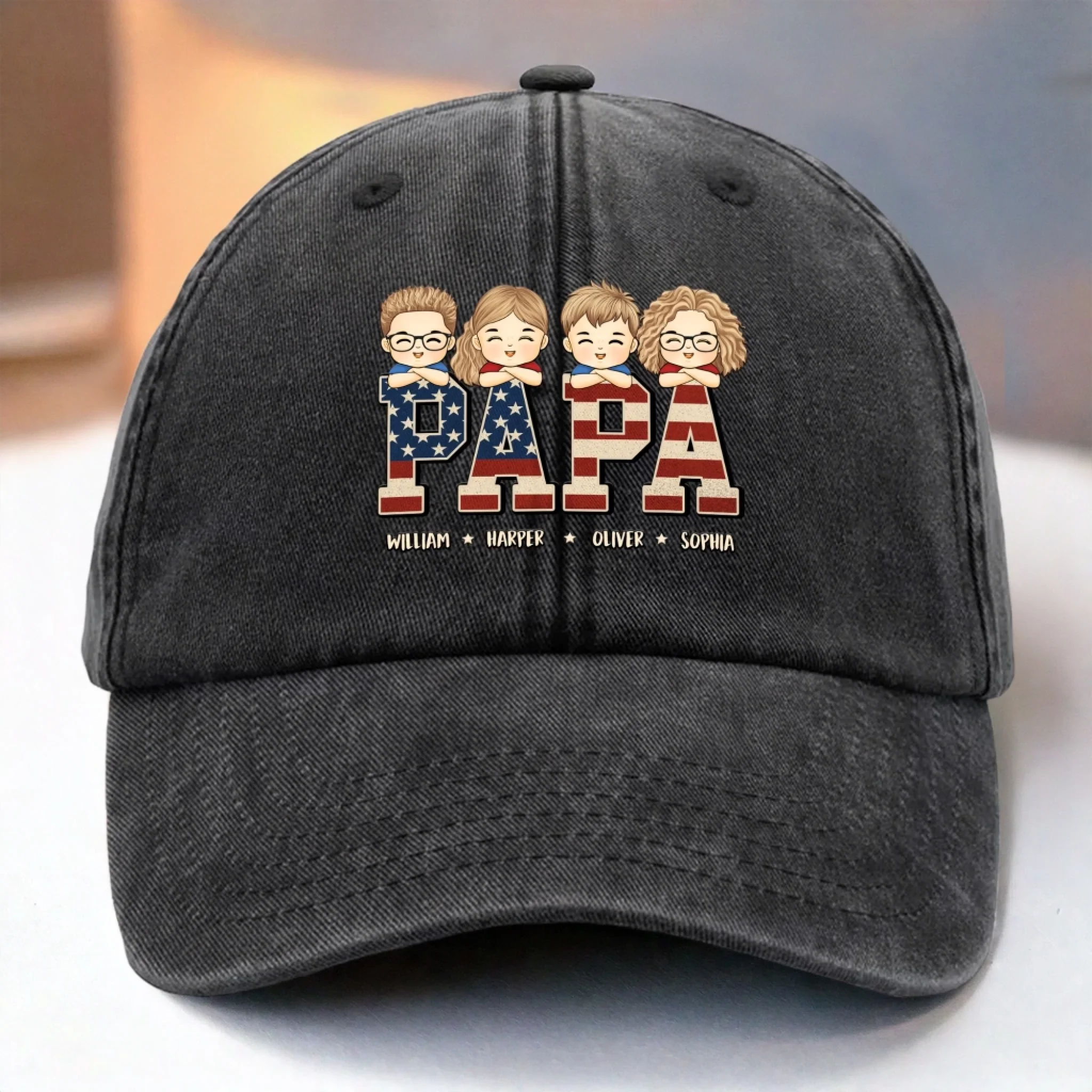 All Love, All Papa - Family Personalized Custom Vintage Washed Denim Baseball Cap - Father's Day, Gift For Dad
