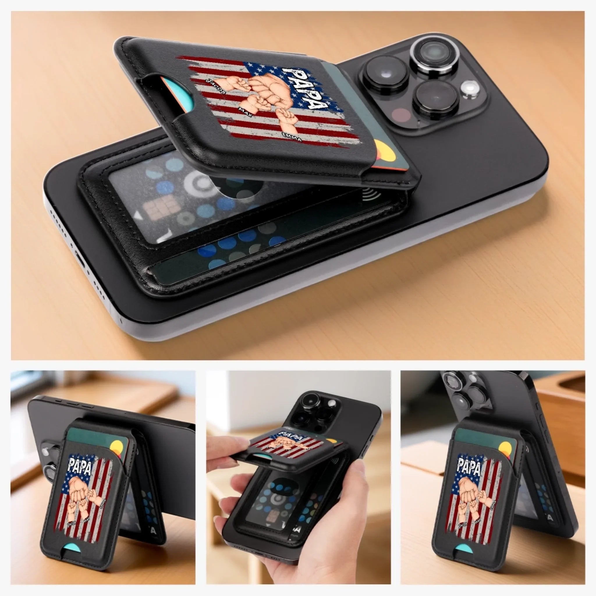 Together, Always With Papa - Family Personalized Custom Magnetic Wallet For iPhone - Father's Day, Gift For Dad, Grandpa
