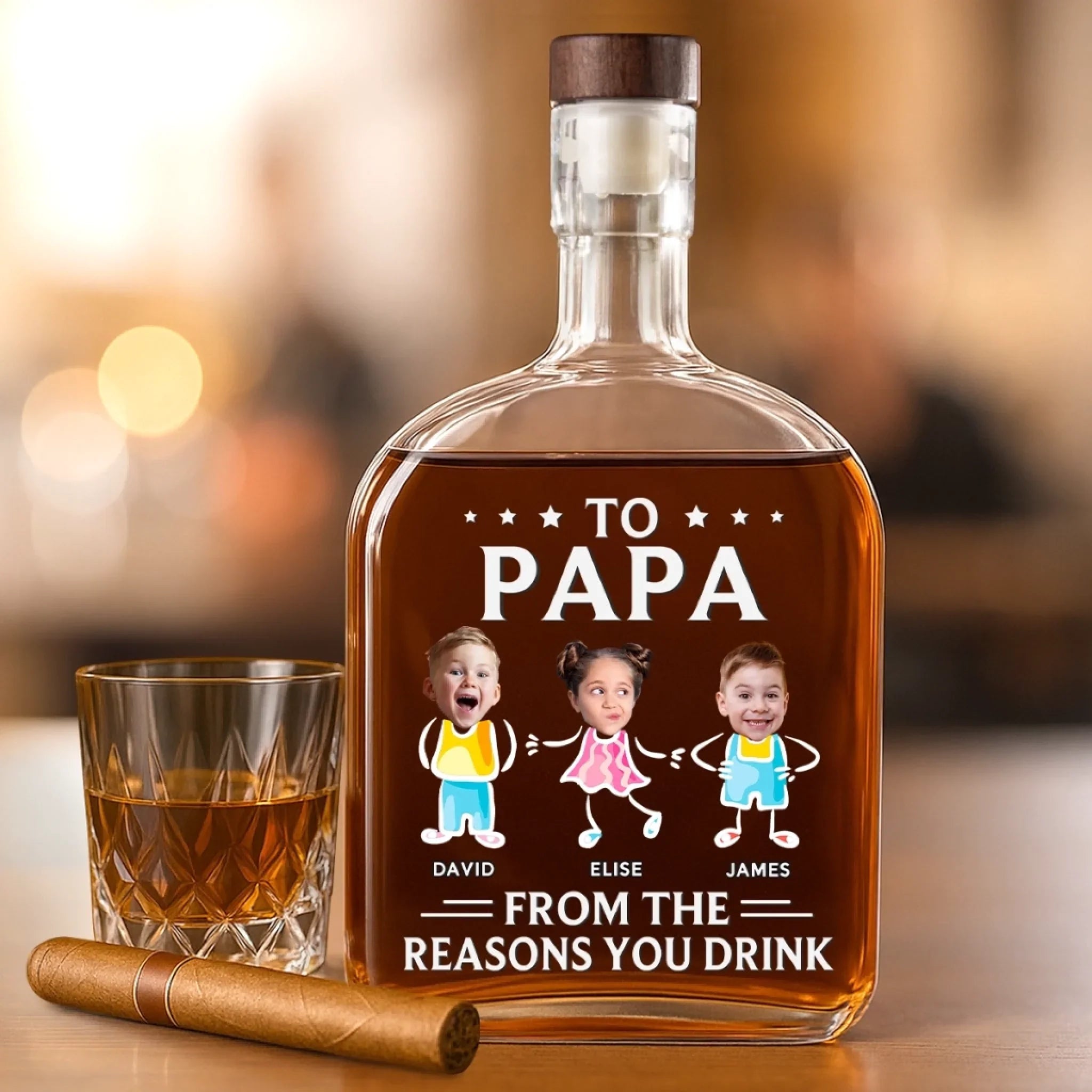 Custom Photo Cheers To The Chaos You Created - Family Personalized Custom Whiskey Bottle - Father's Day, Gift For Dad, Grandpa
