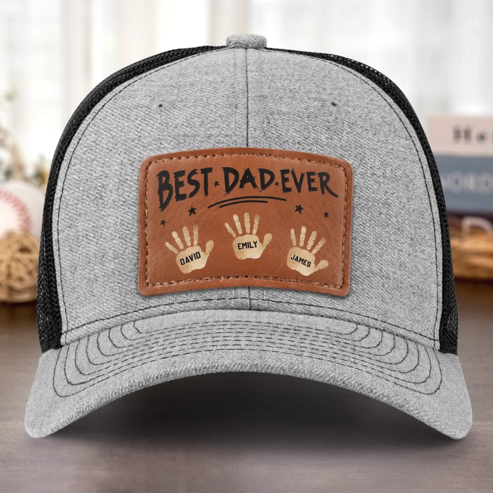 Best Dad Ever, Stamped With Love - Family Personalized Custom Leather Patch Hat - Father's Day, Gift For Dad, Grandpa