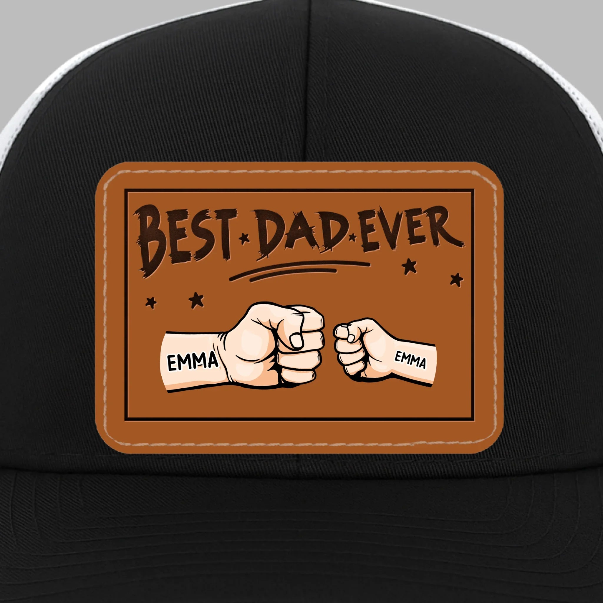 In Papa’s Grip, We Feel Safe - Family Personalized Custom Leather Patch Snapback - Father's Day, Gift For Dad, Grandpa