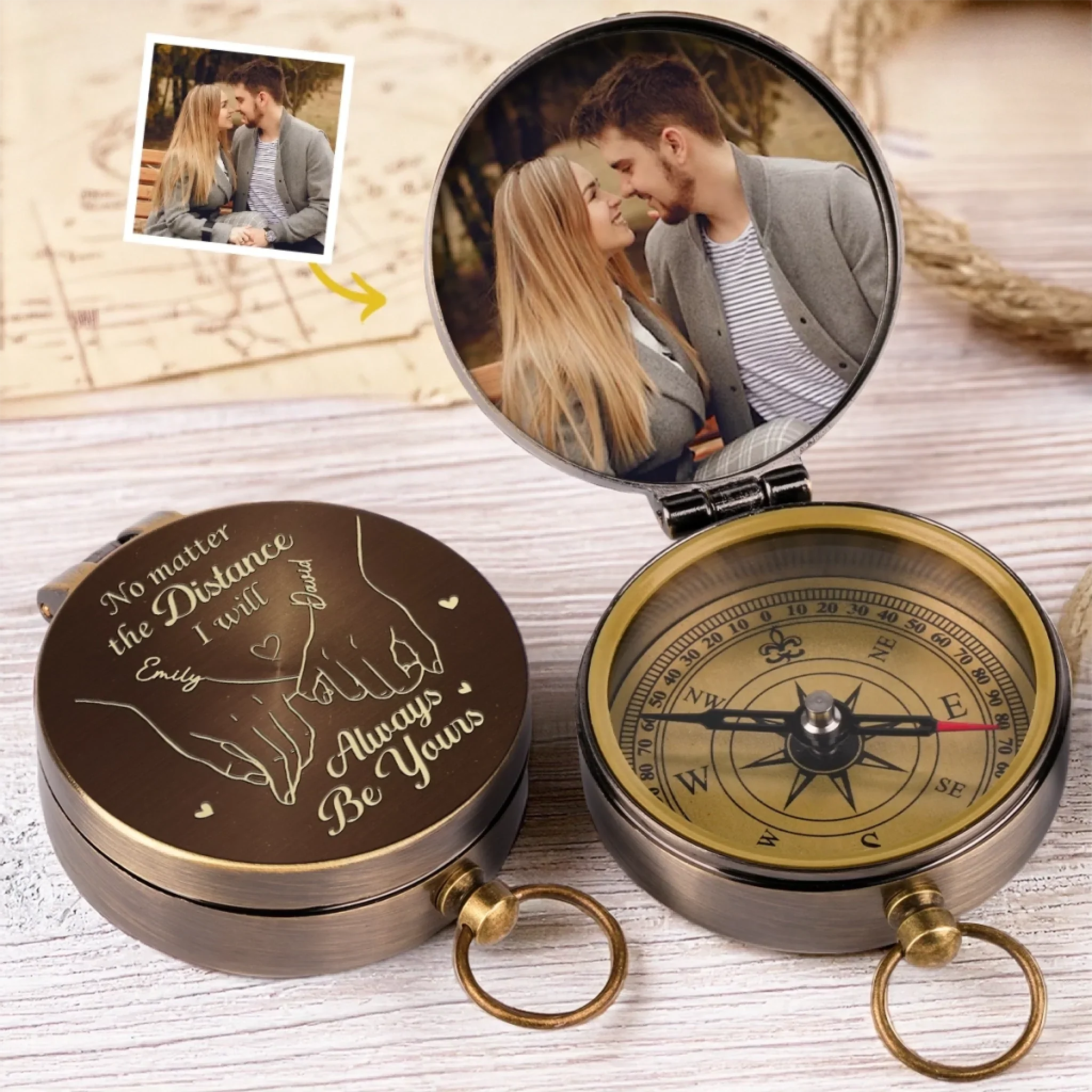 Custom Photo Your Smile Is My Favorite Destination - Couple Personalized Custom Compass - Gift For Husband Wife, Anniversary