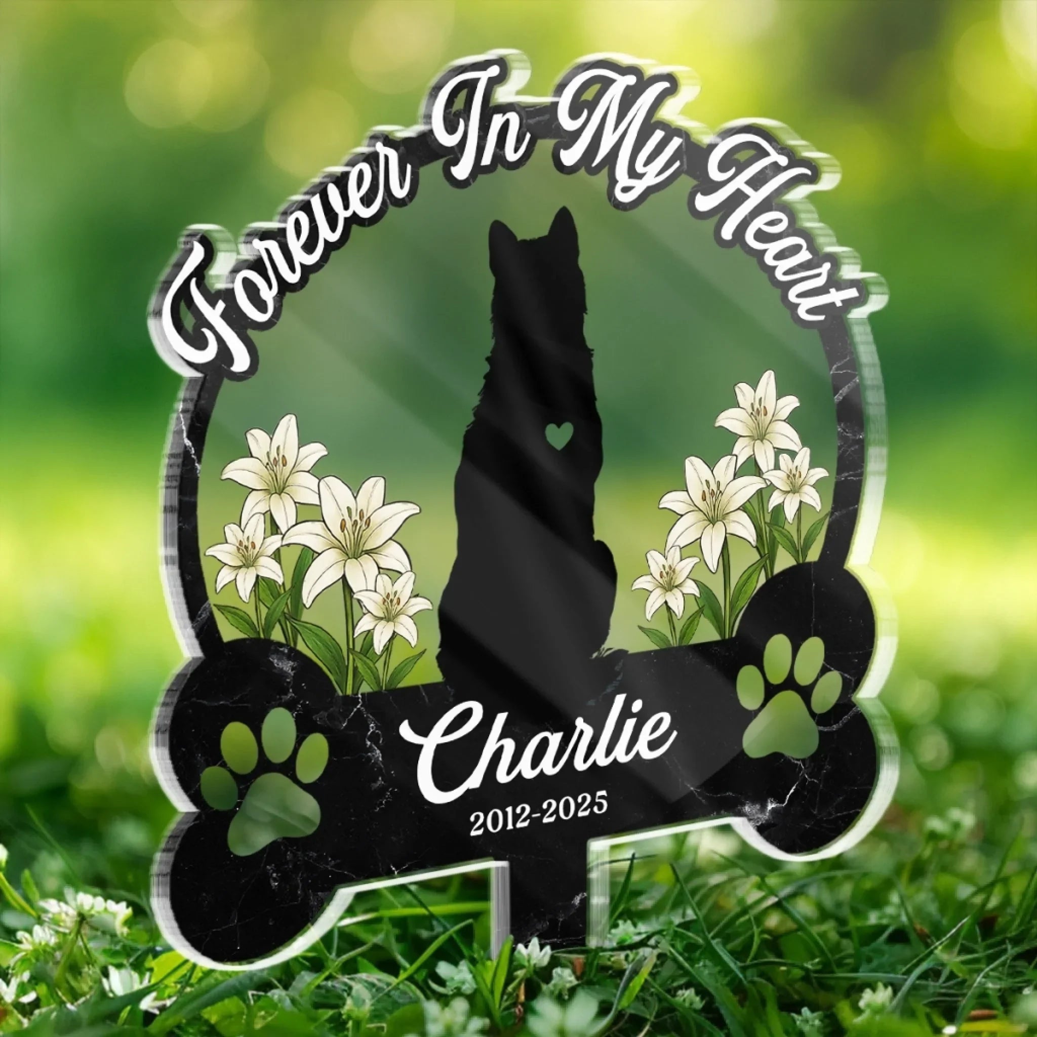 Forever My Fur Baby - Memorial Personalized Custom Stain Glass Style Acrylic Garden Stake - Sympathy Gift For Pet Owners, Pet Lovers