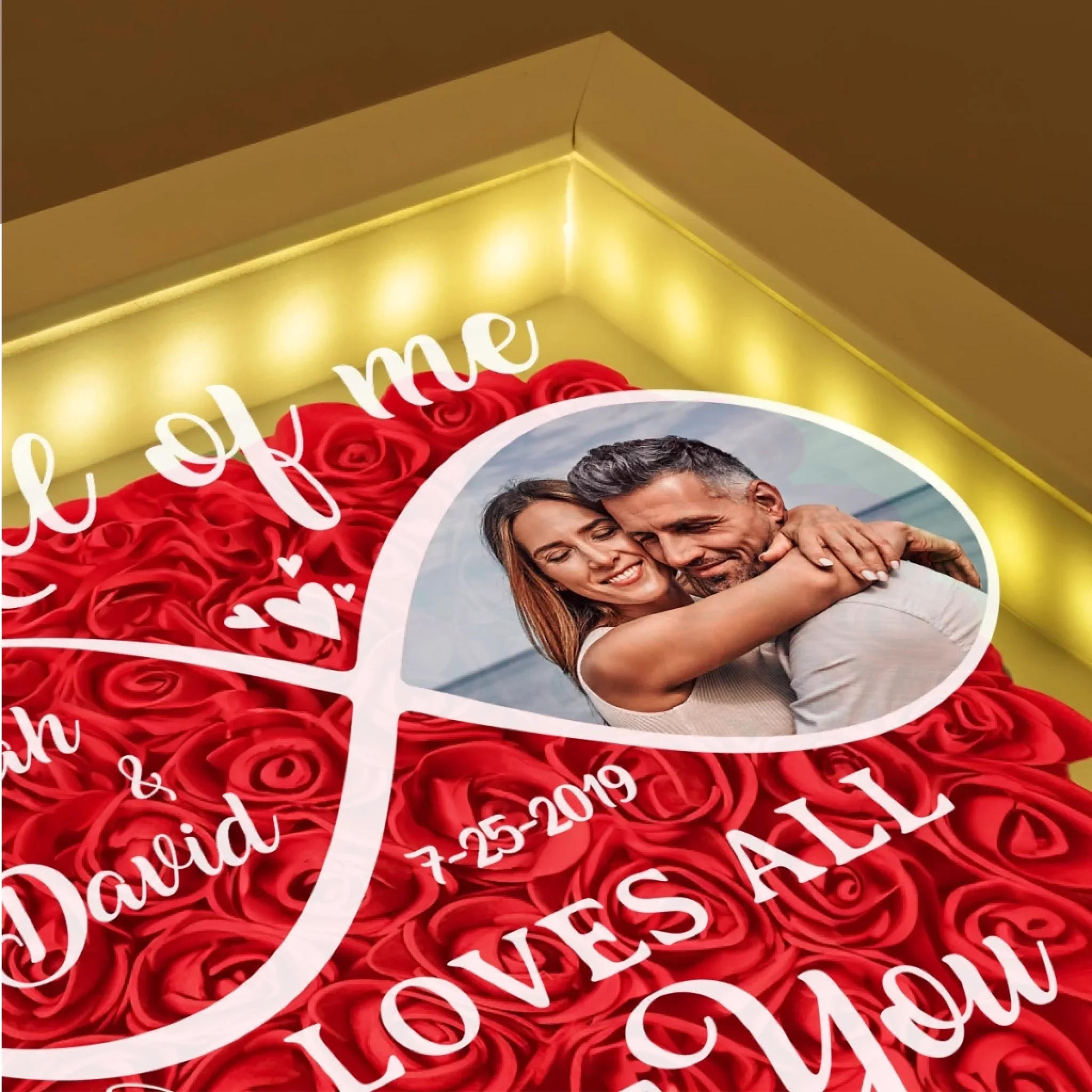 Custom Photo Holding Hands Through Every Season - Couple Personalized Custom Flower Shadow Box With LED - Gift For Husband Wife, Anniversary