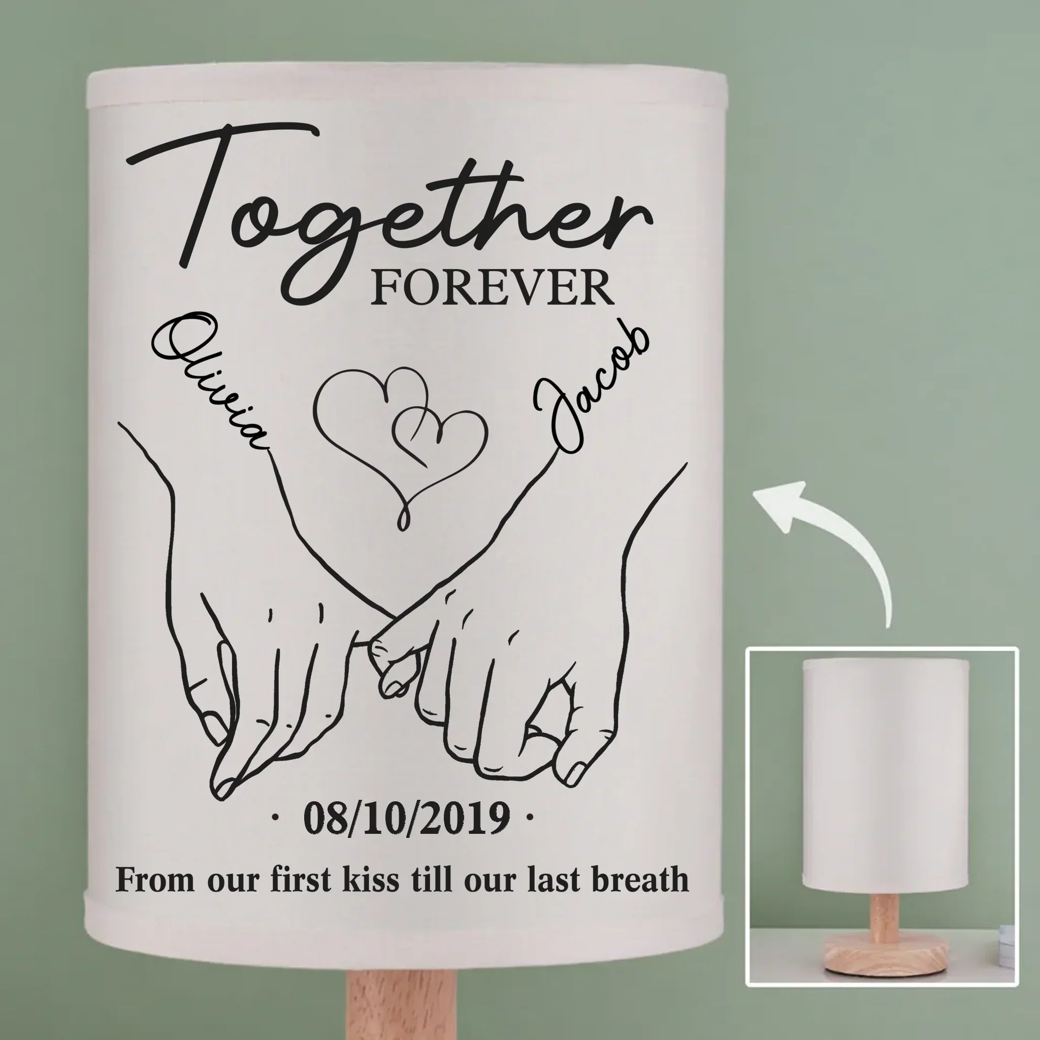 Together Forever - Couple Personalized Custom Linen Bedside Table Lamp - Gift For Husband Wife, Anniversary