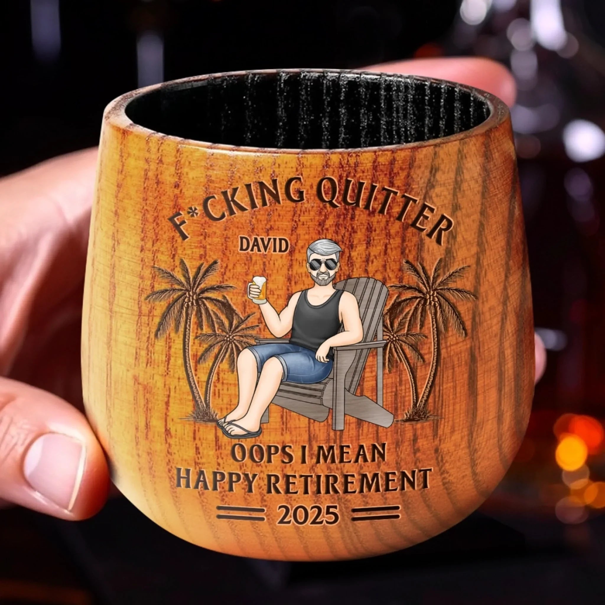 Retired And Loving It - Coworker Personalized Custom Wooden Whiskey Glass - Appreciation, Retirement Gift For Coworkers, Work Friends, Colleagues