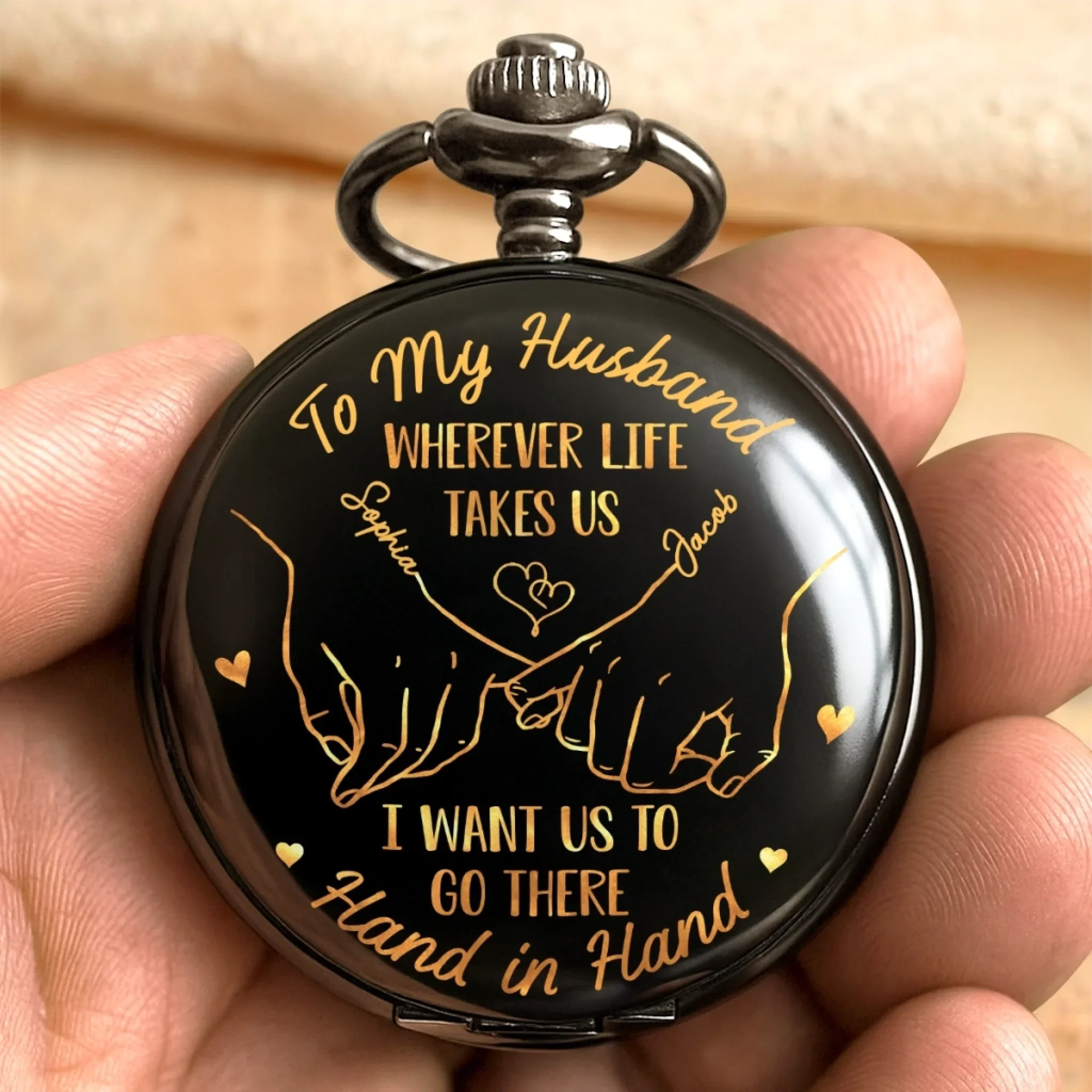 Only You And Me - Couple Personalized Custom Pocket Watch - Gift For Husband Wife, Anniversary