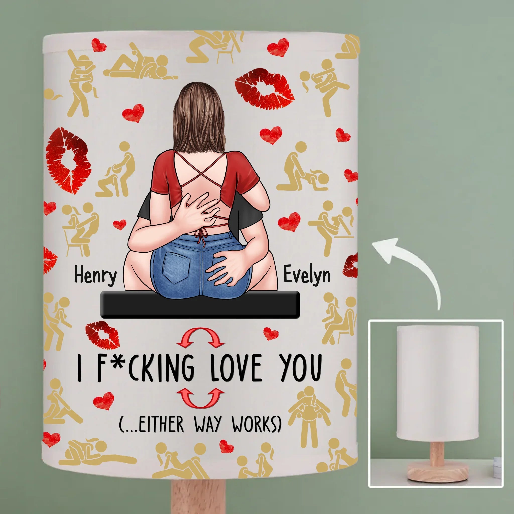 Our Love Comes With Positions - Couple Personalized Custom Linen Bedside Table Lamp - Gift For Husband Wife, Anniversary