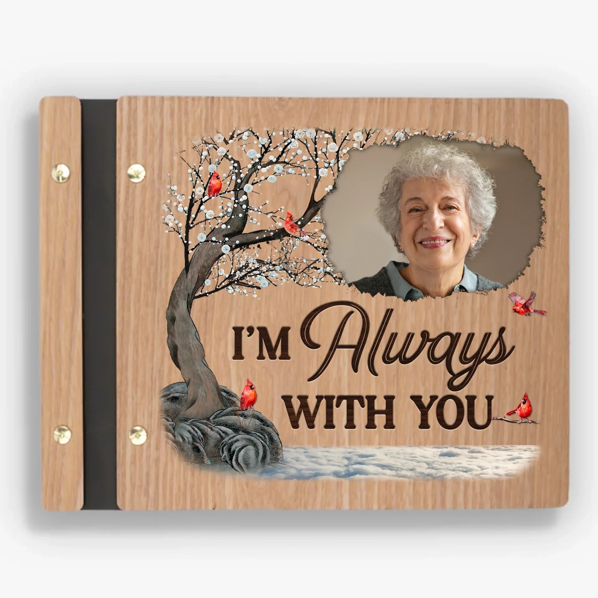 Custom Photo Time Passes, Love Remains - Memorial Personalized Custom Wooden Scrapbook - Sympathy Gift For Family Members