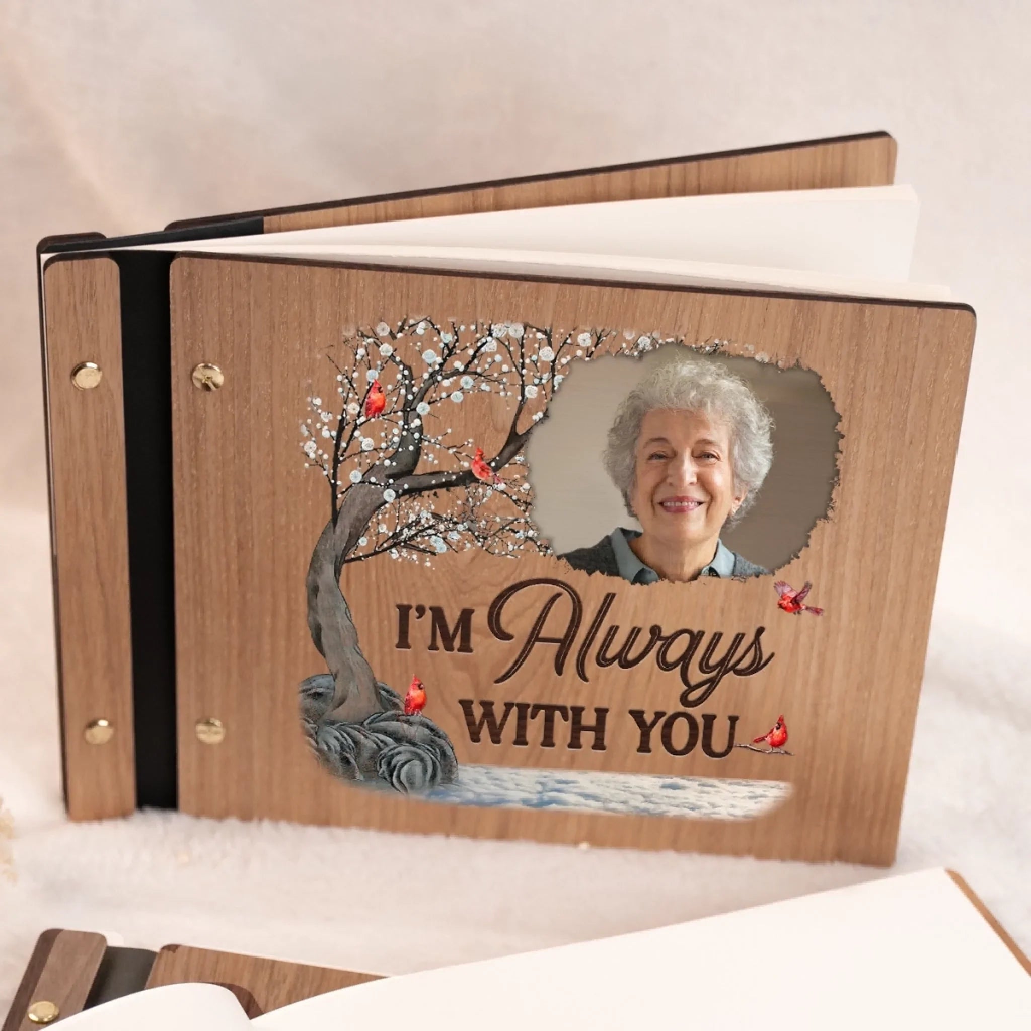 Custom Photo Time Passes, Love Remains - Memorial Personalized Custom Wooden Scrapbook - Sympathy Gift For Family Members