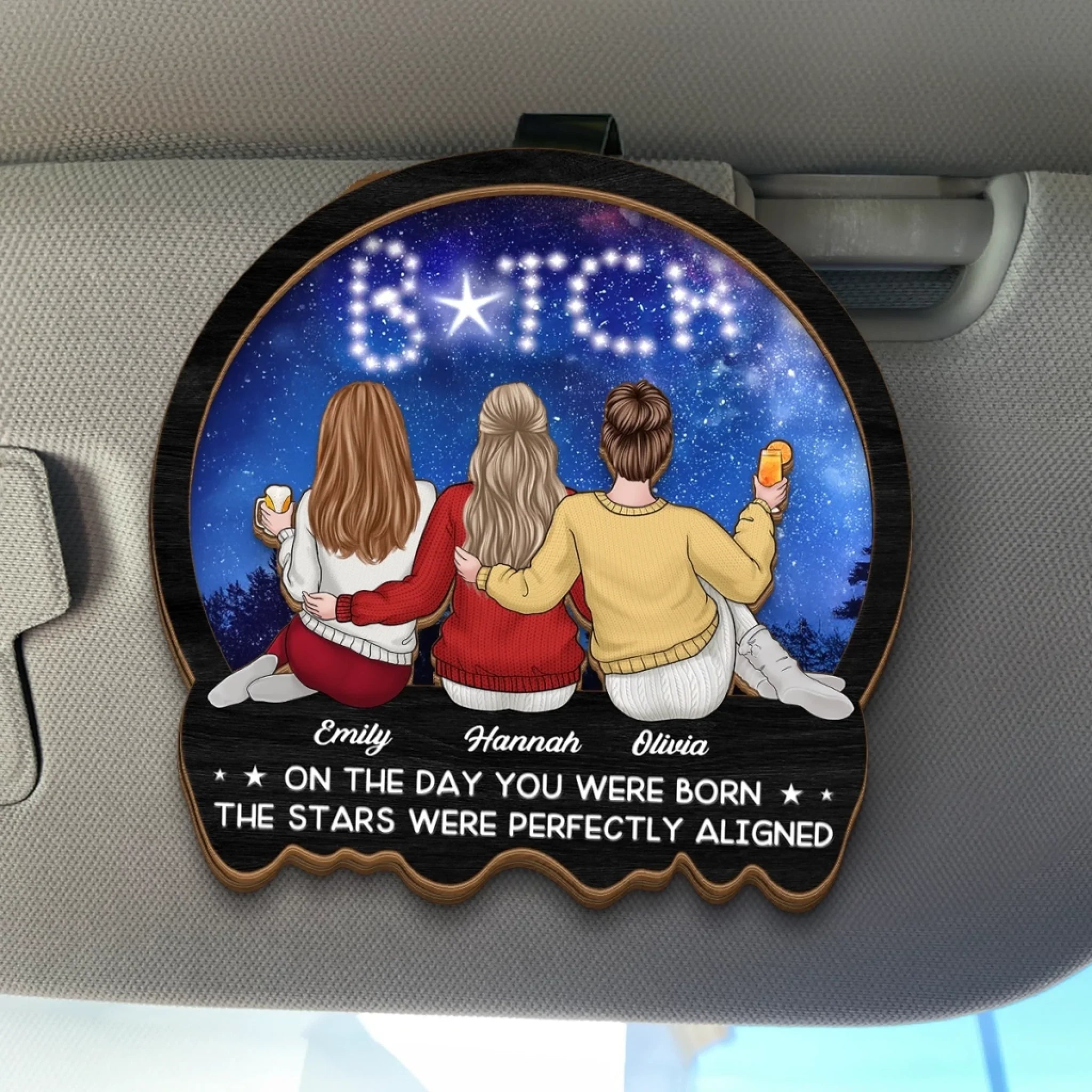 On The Day You Were Born, The Stars Were Perfectly Aligned - Bestie Personalized Custom Car Visor Clip - Gift For Best Friends, BFF, Sisters