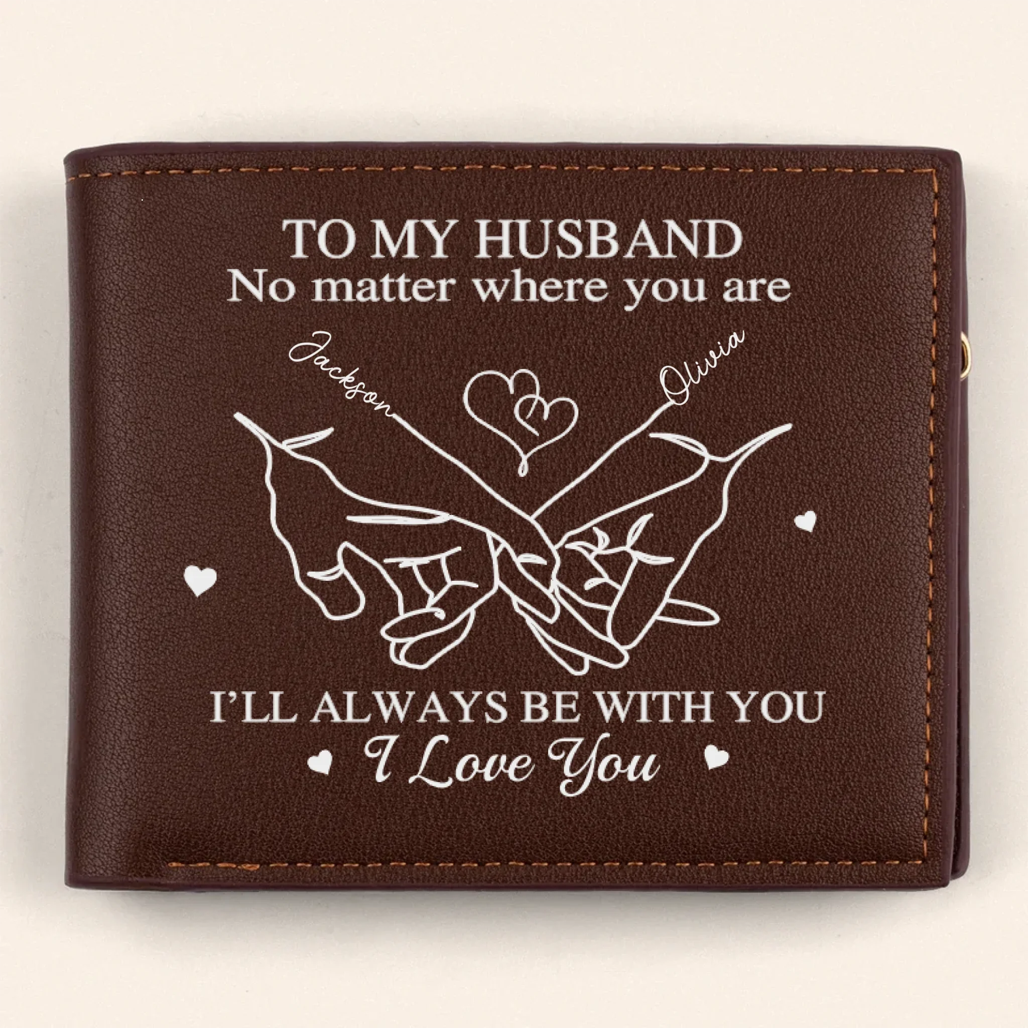 Holding On To Forever - Couple Personalized Custom Double-Sided Printed Leather Wallet - Gift For Husband Wife, Anniversary
