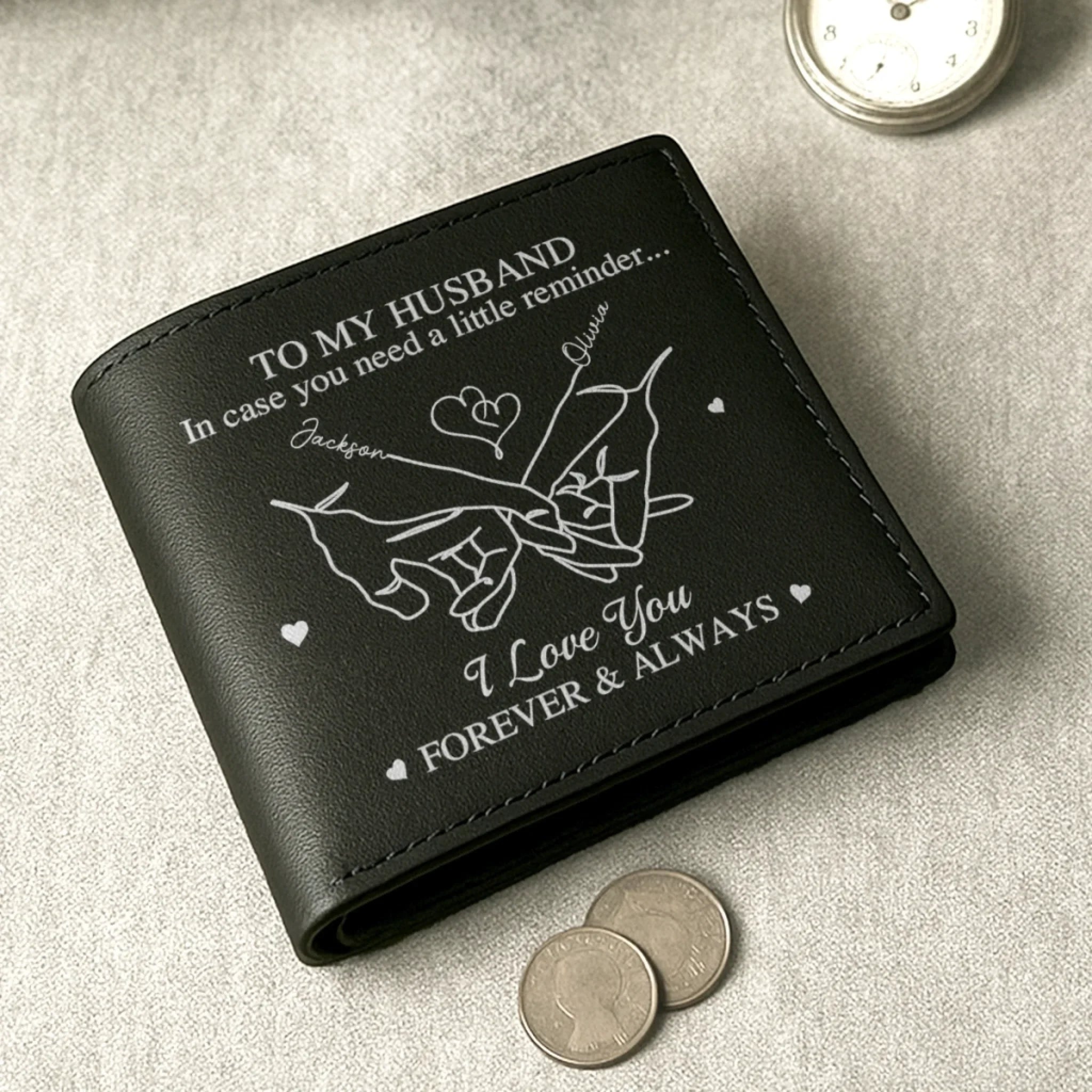 Holding On To Forever - Couple Personalized Custom Double-Sided Printed Leather Wallet - Gift For Husband Wife, Anniversary