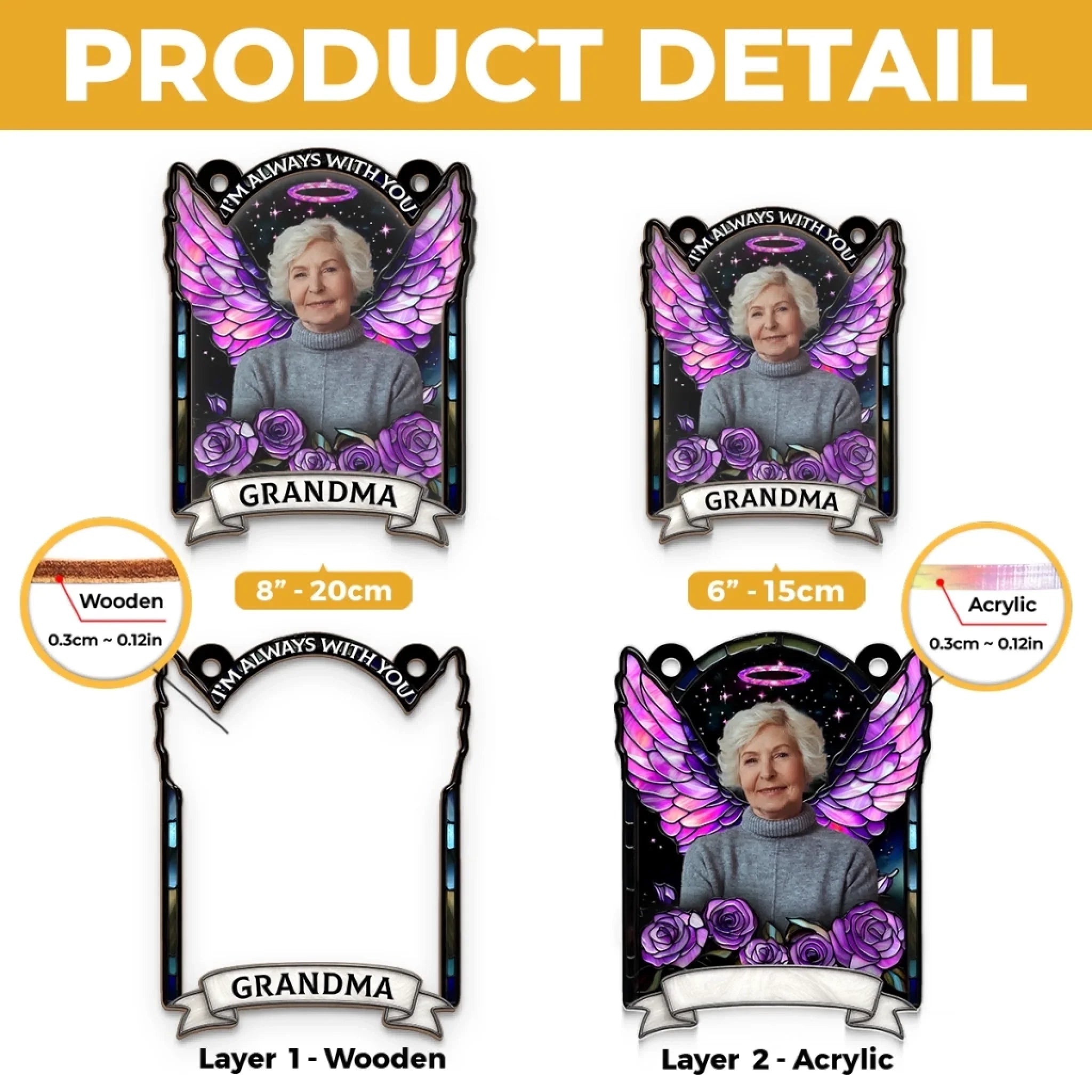 Custom Photo Heaven Gained A Piece Of My Heart - Memorial Personalized Window Hanging Suncatcher Ornament - Sympathy Gift For Family Members