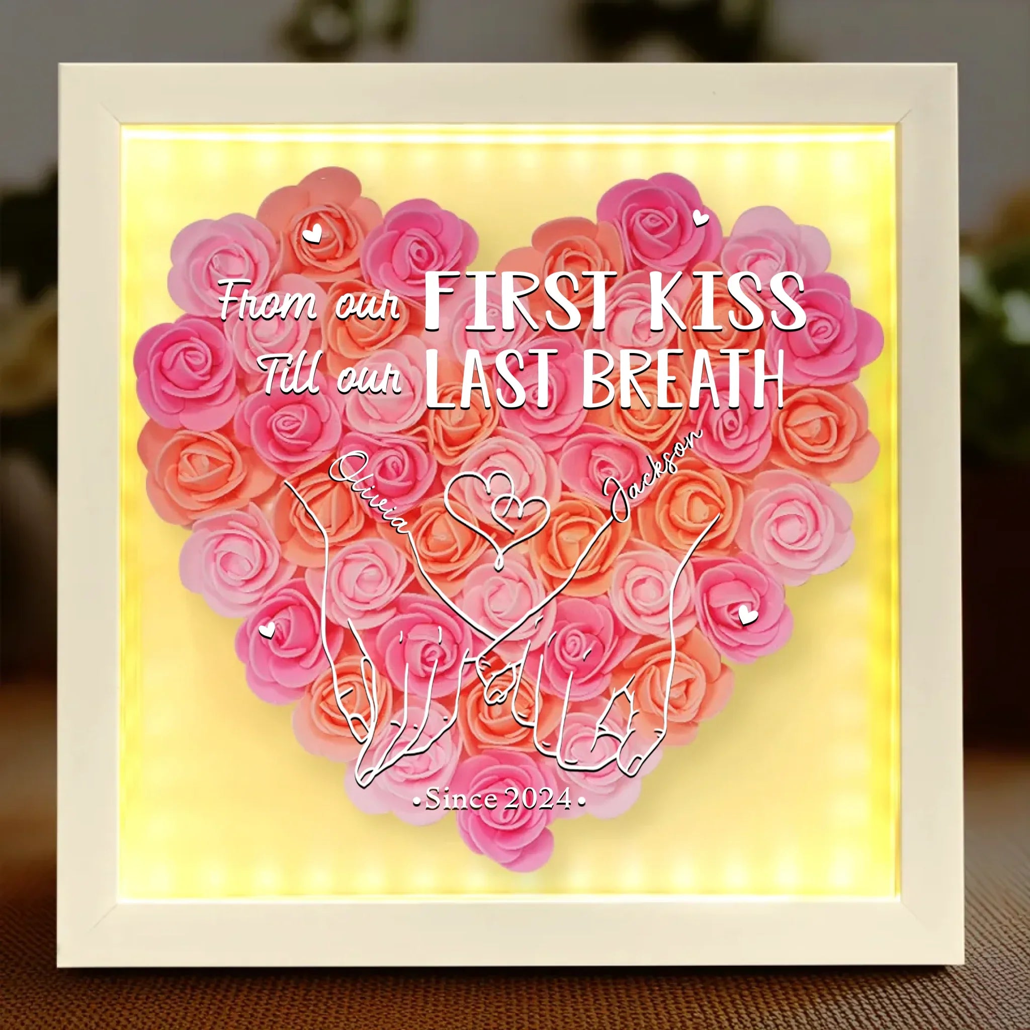 Wrapped In Your Love - Couple Personalized Custom Flower Shadow Box With LED - Gift For Husband Wife, Anniversary