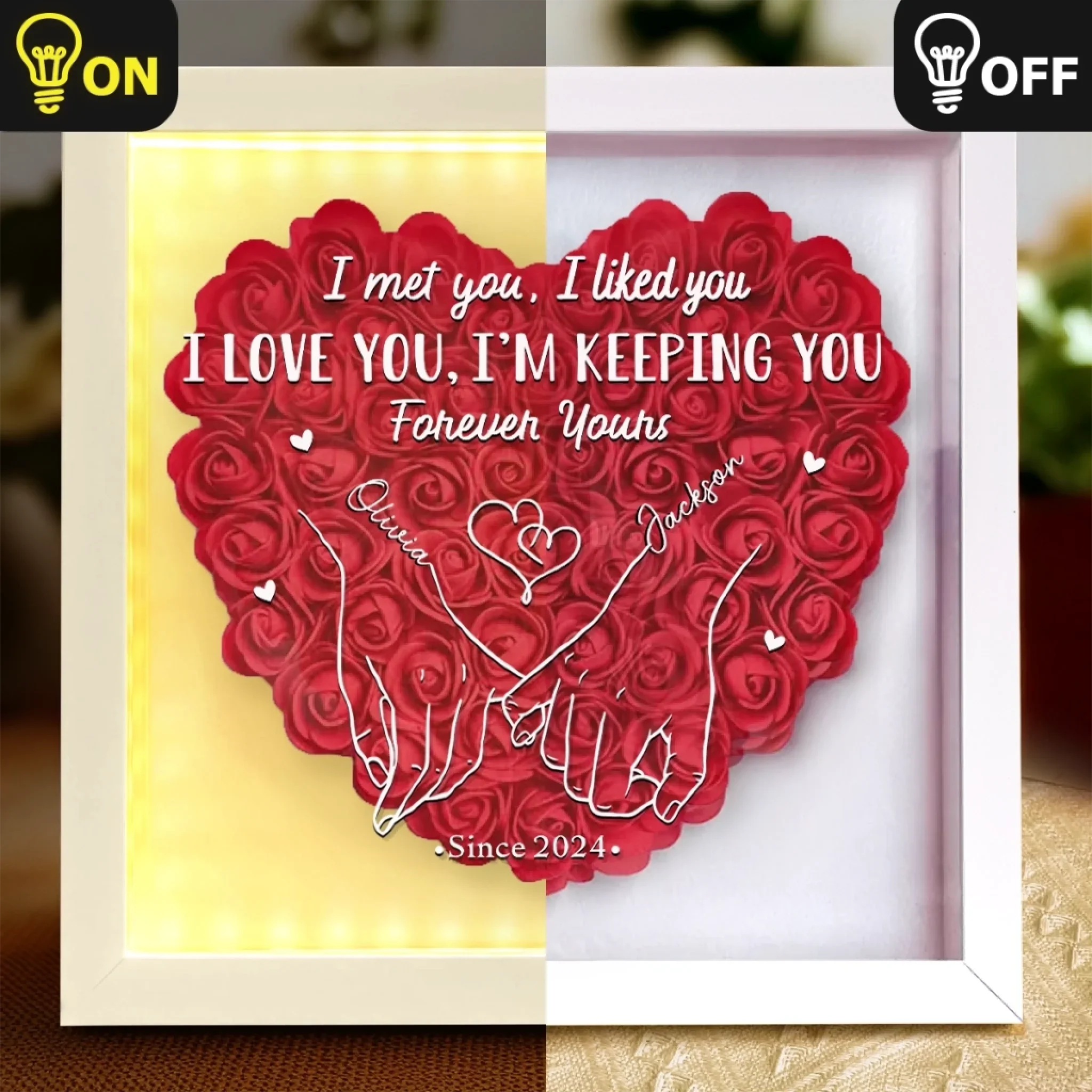 Wrapped In Your Love - Couple Personalized Custom Flower Shadow Box With LED - Gift For Husband Wife, Anniversary