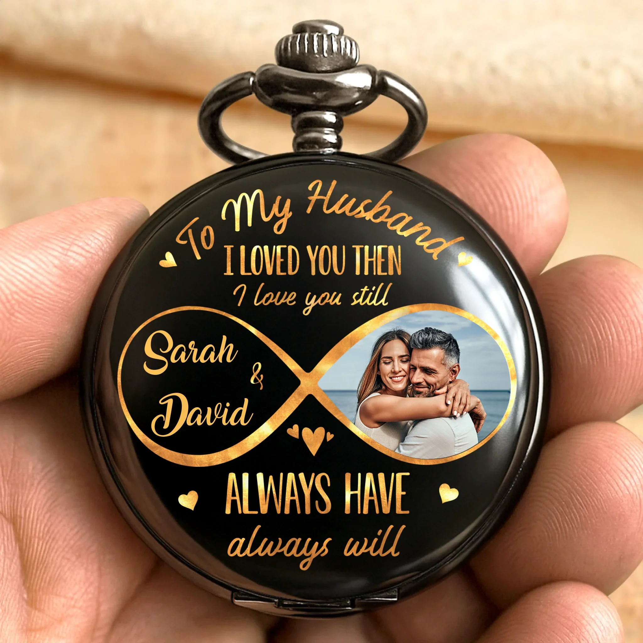 Custom Photo My Favorite Addiction - Couple Personalized Custom Pocket Watch - Gift For Husband Wife, Anniversary