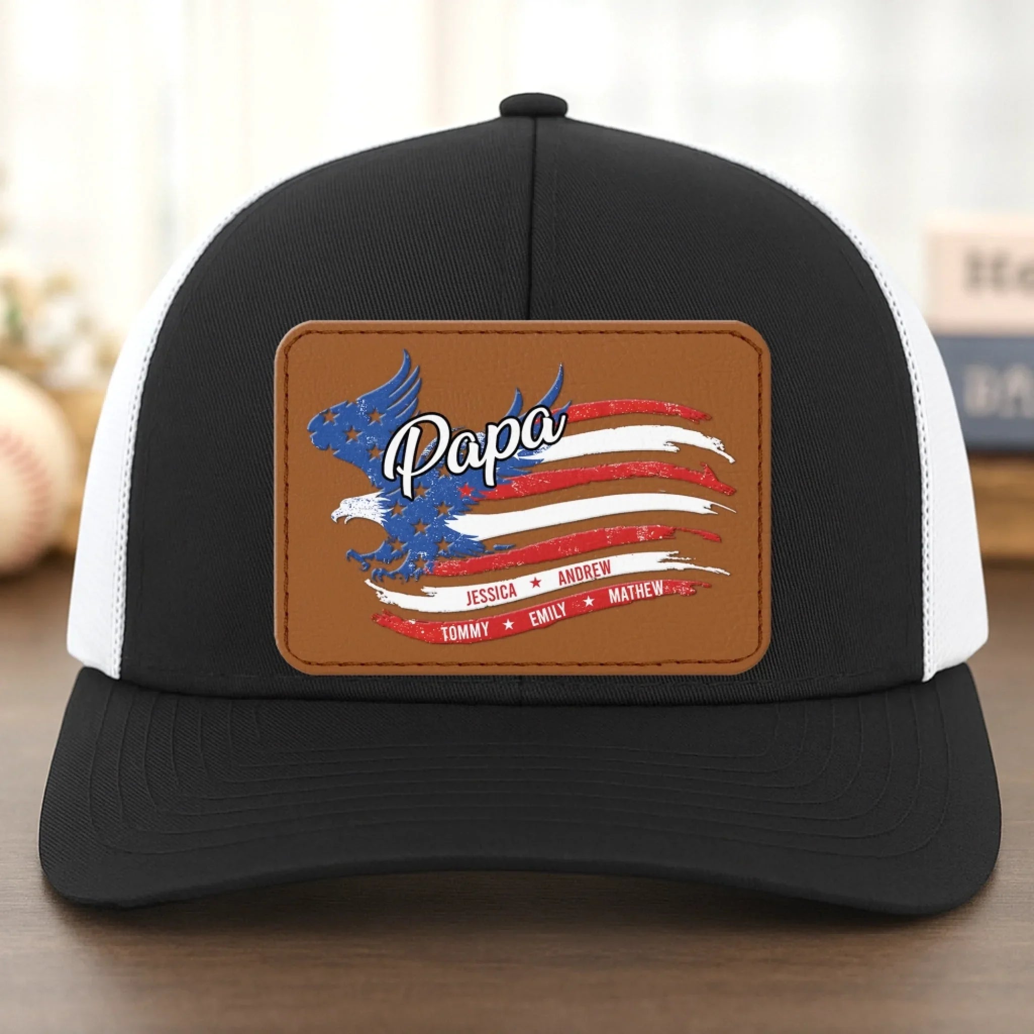 Born To Be Free - Family Personalized Custom Leather Patch Mesh Cap - 4th Of July, Gift For Dad, Grandpa