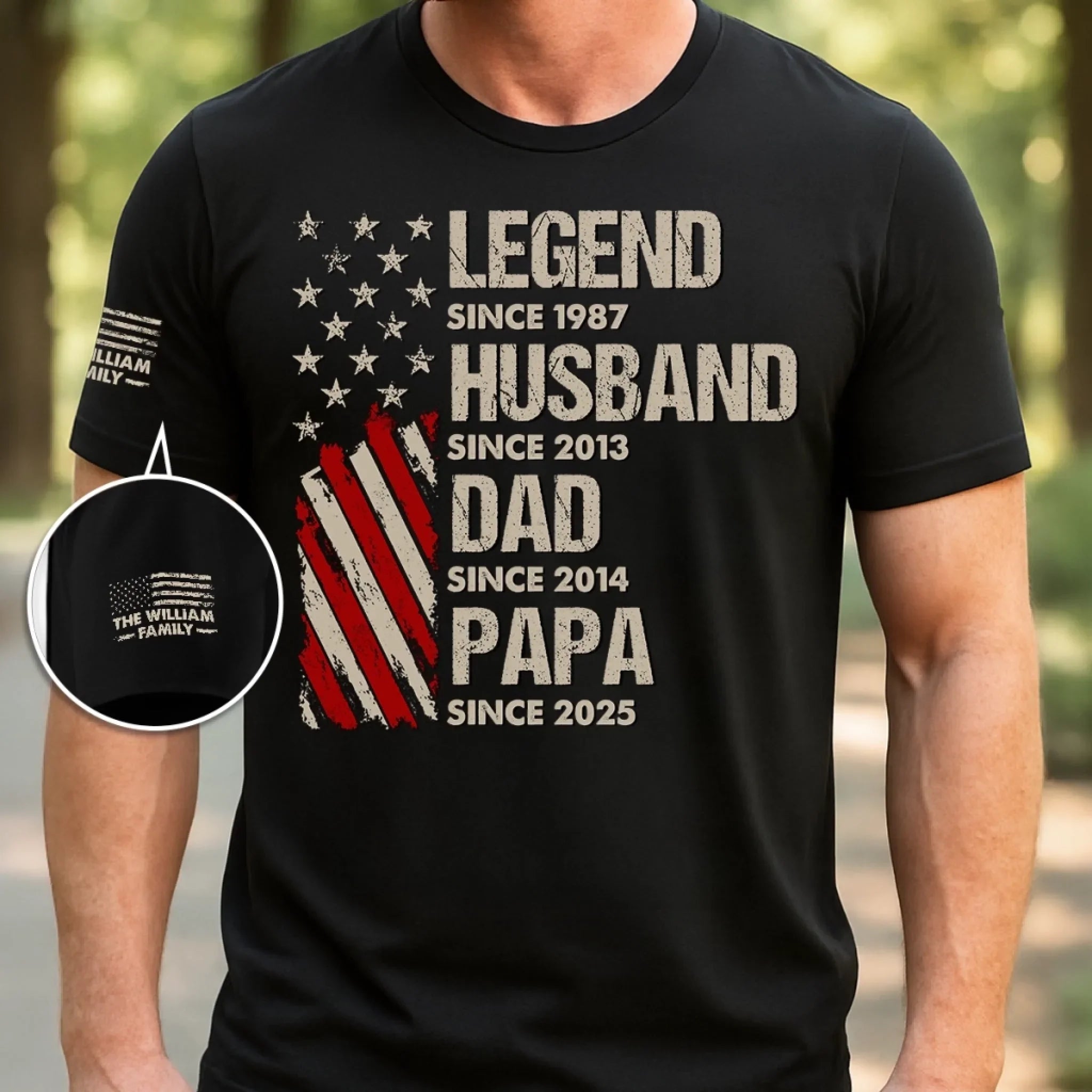 Life Of A True Man - Family Personalized Custom Unisex T-Shirt With Design On Sleeve - 4th Of July, Gift For Dad, Grandpa