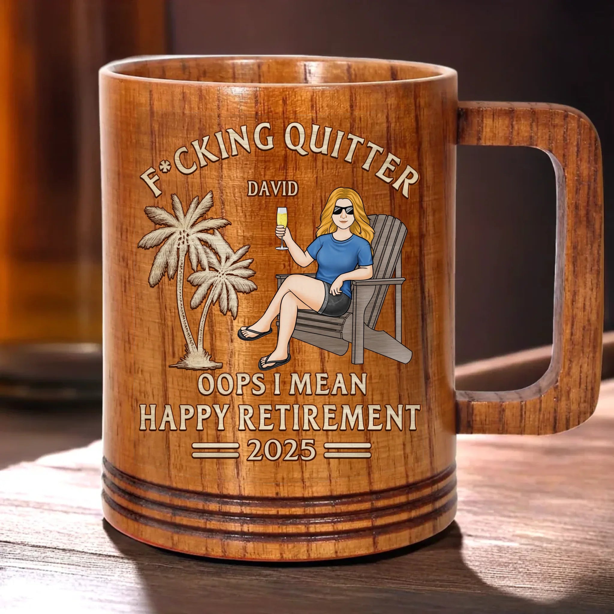 From Deadlines To Lifelines, Cheers - Coworker Personalized Custom Wooden Mug - Appreciation, Retirement Gift For Coworkers, Work Friends, Colleagues