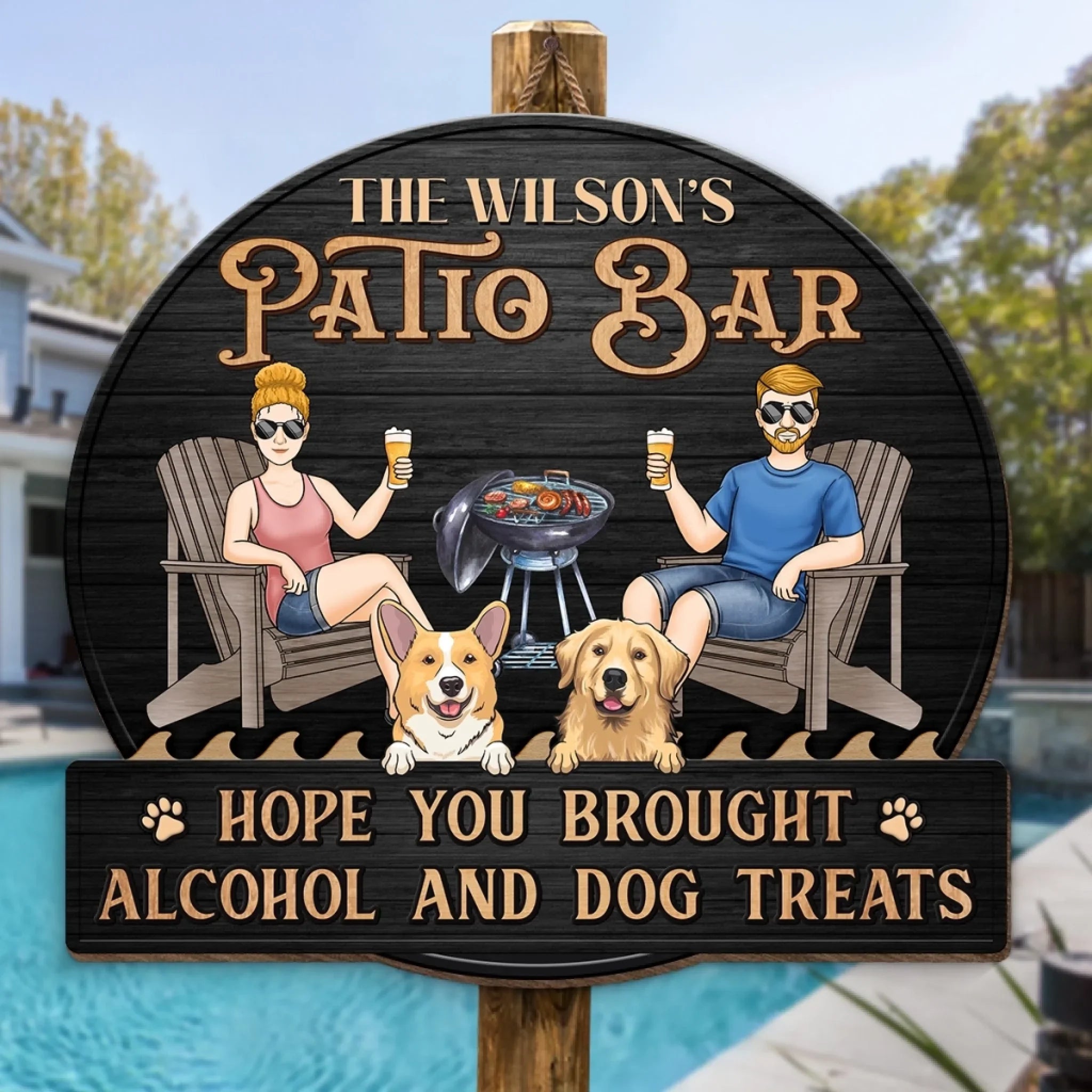 Cold Drinks, Warm Vibes - Couple Personalized Custom Shaped Home Decor Wood Sign - House Warming Gift For Couple, Anniversary, Pet Owners, Pet Lovers