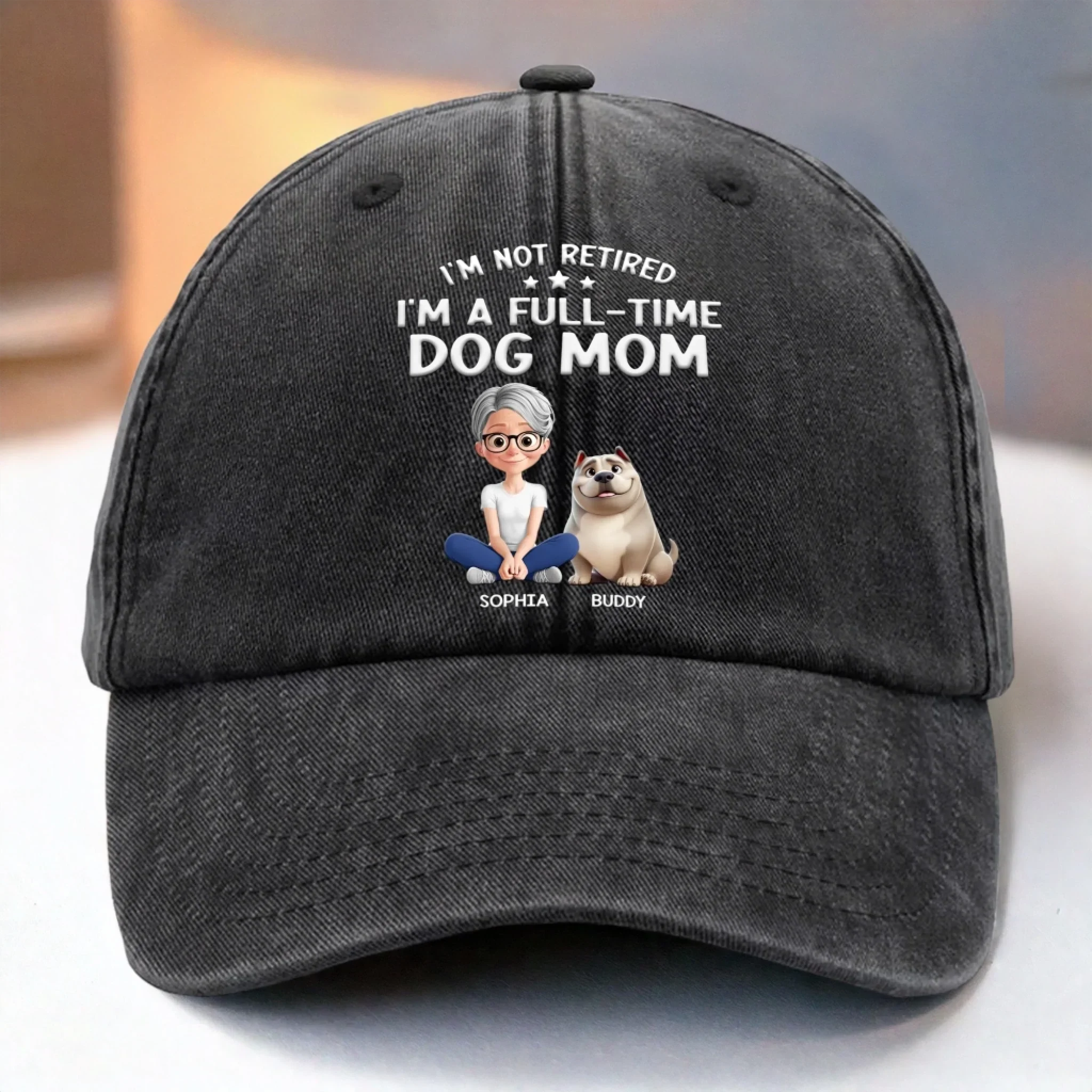 Custom Vintage Washed Denim Baseball Cap - Personalized Birthday Gifts For Dog Lovers, Dog Dad And Mom - Paws And Relax