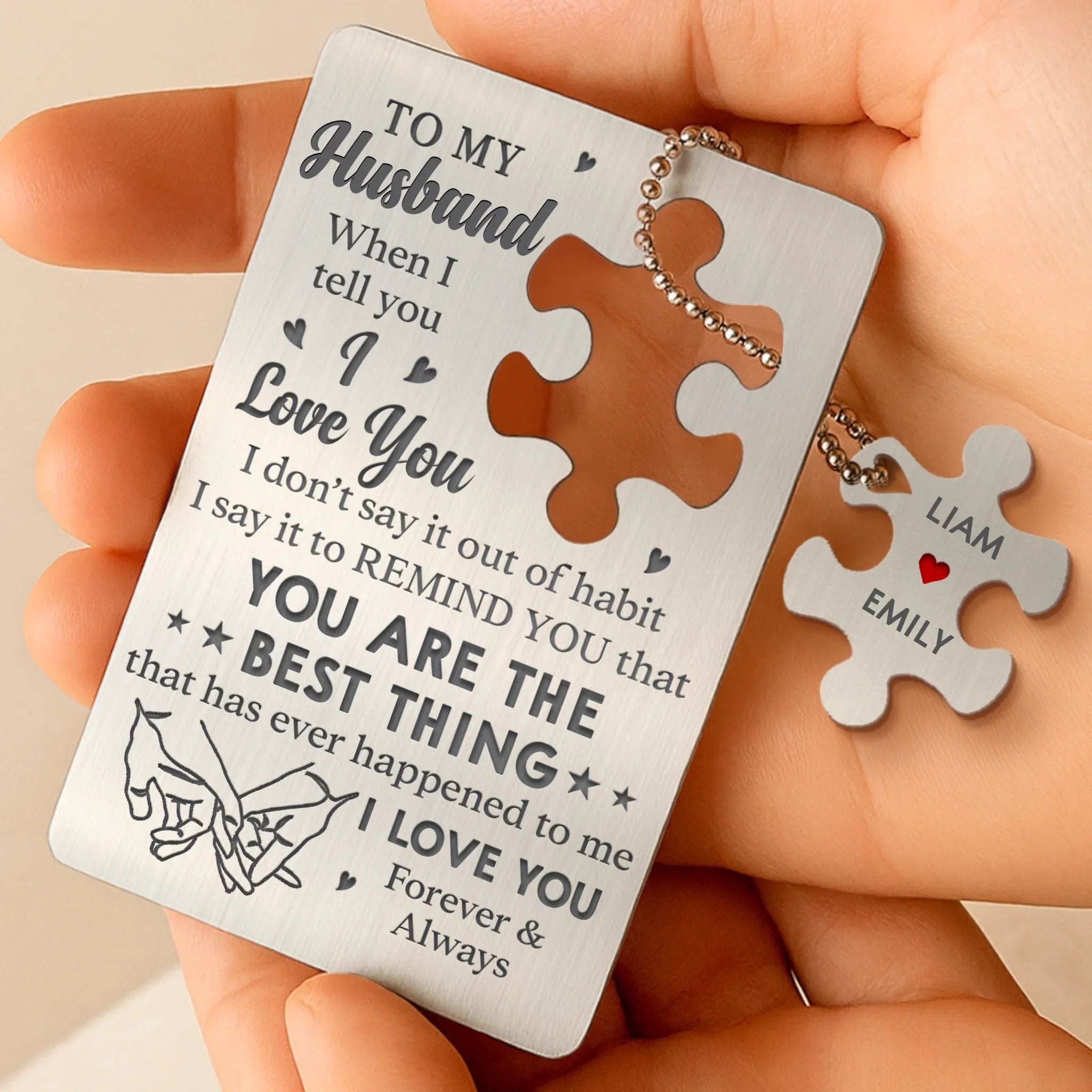 Home Is Wherever I’m With You - Couple Personalized Custom Metal Wallet Card With Charm - Gift For Husband Wife, Anniversary