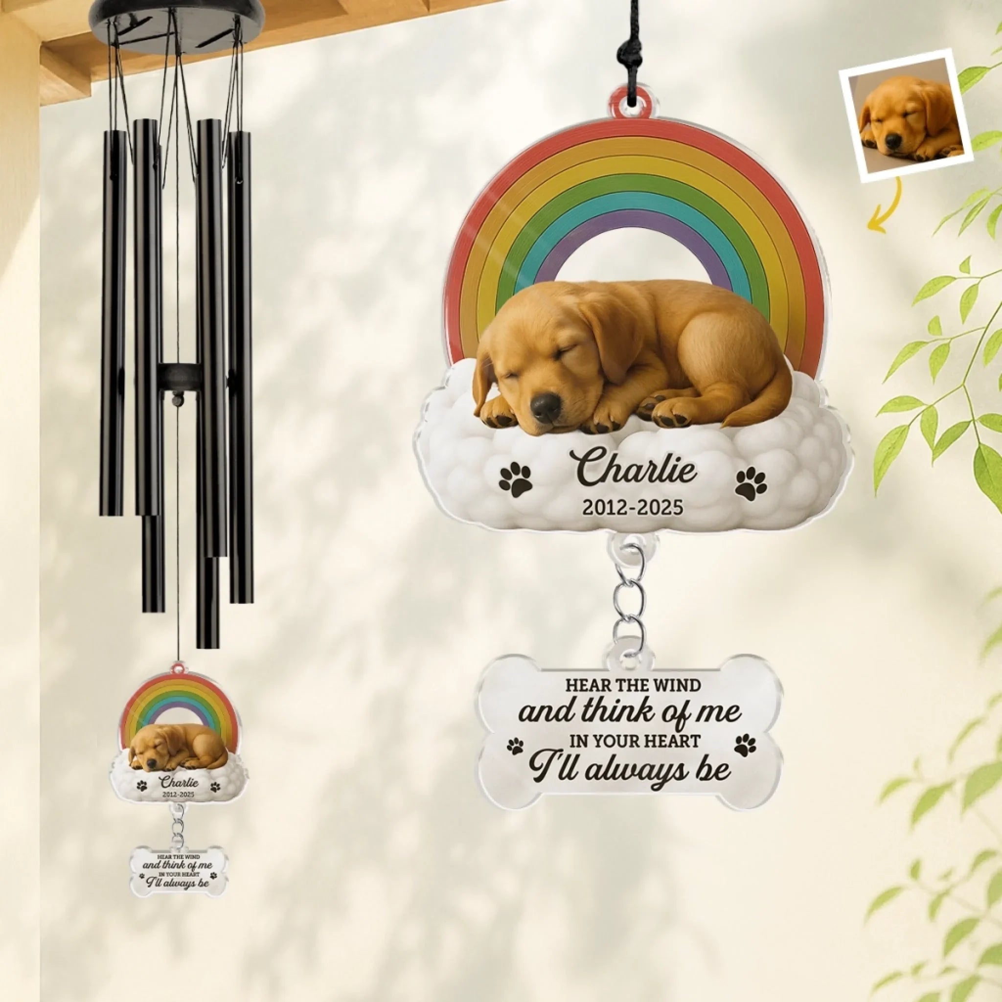 Custom Photo Wind Chime With Acrylic Charms - Personalized Pet Memorial Gifts For Dogs, Cats - Run Free, Sweet Friend