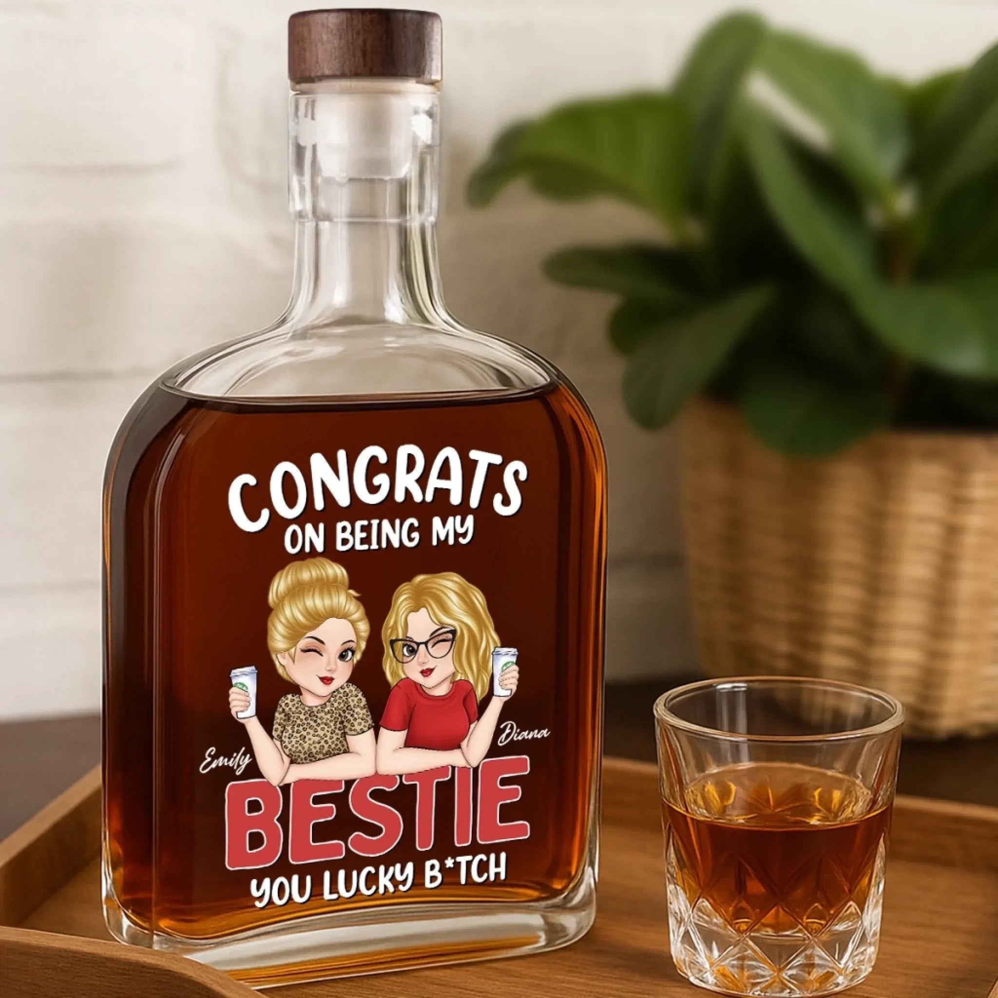 Custom Whiskey Bottle - Personalized Best Friend Birthday Gifts For Women - World’s Okayest Best Friend