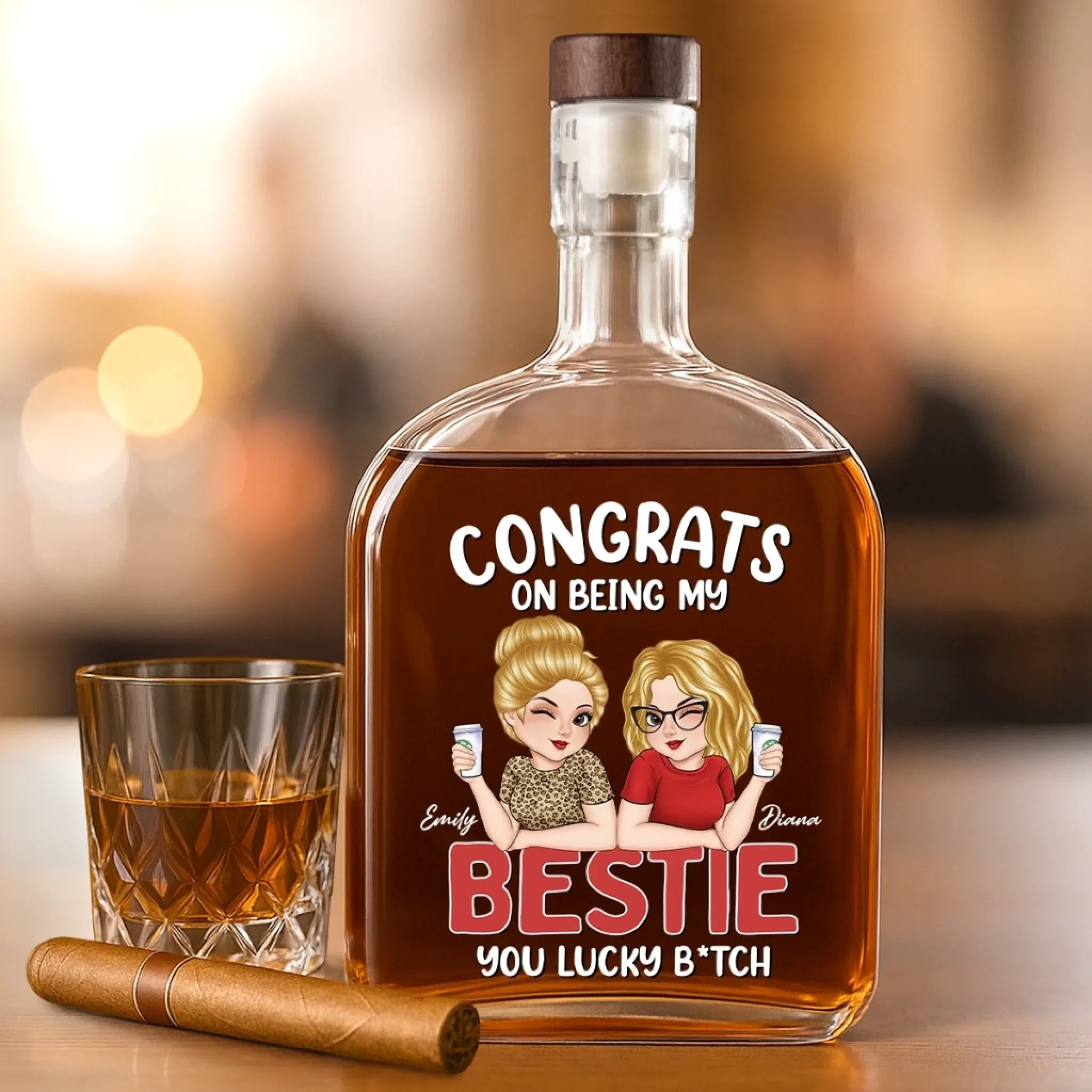 Custom Whiskey Bottle - Personalized Best Friend Birthday Gifts For Women - World’s Okayest Best Friend