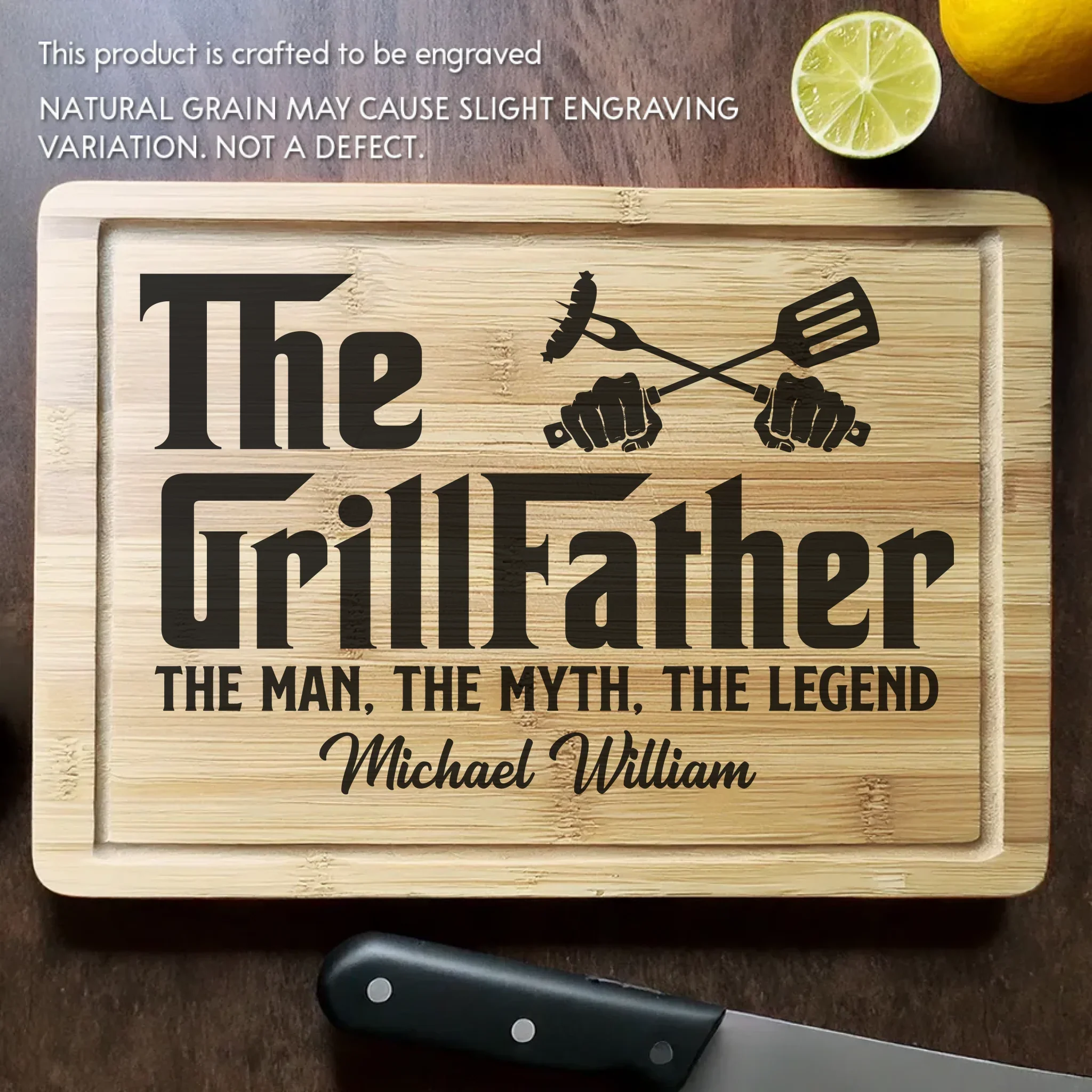 The Grillfather - Family Personalized Custom Engraved Wooden Cutting Board - Father's Day, Gift For Dad, Grandpa