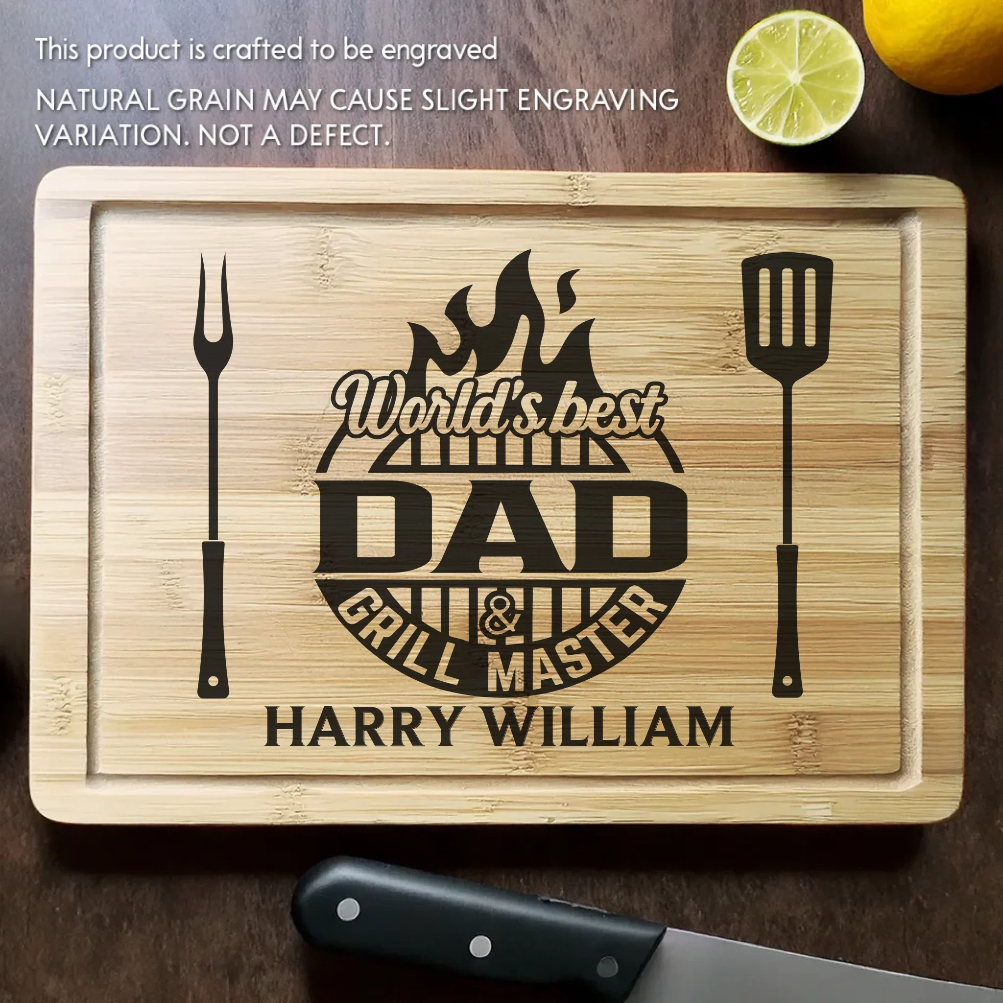 Grill Marks Made With Love - Family Personalized Custom Engraved Wooden Cutting Board - Father's Day, Gift For Dad, Grandpa
