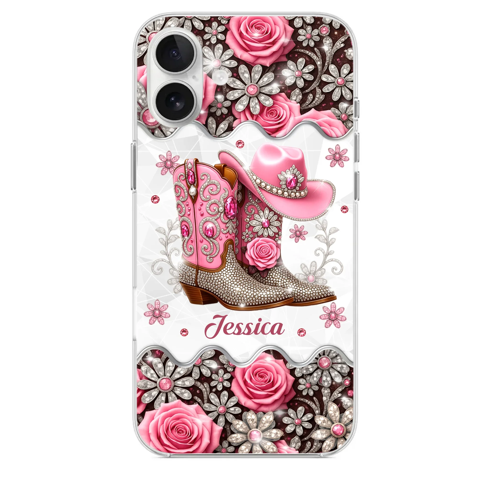 3D Inflated Effect Printed Clear Phone Case - Personalized Cowgirl Gifts For Women, Girls - Bling Boots Babe