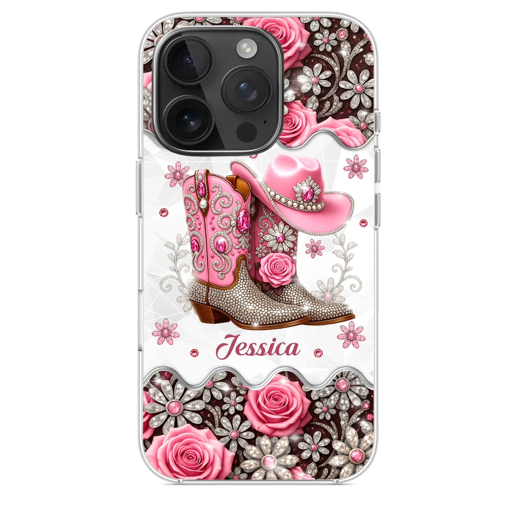 3D Inflated Effect Printed Clear Phone Case - Personalized Cowgirl Gifts For Women, Girls - Bling Boots Babe