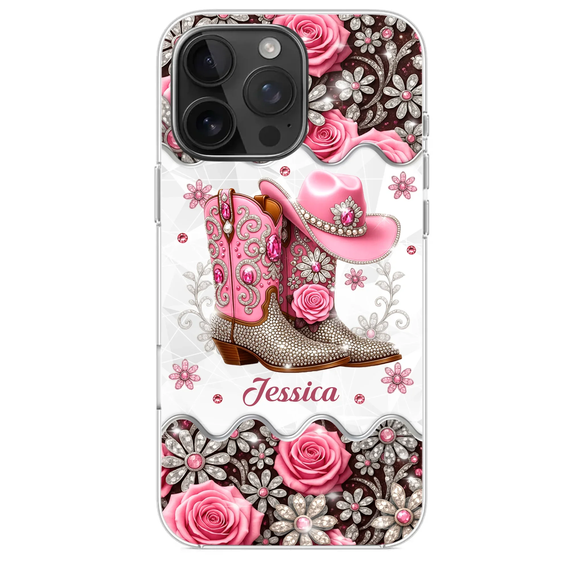 3D Inflated Effect Printed Clear Phone Case - Personalized Cowgirl Gifts For Women, Girls - Bling Boots Babe